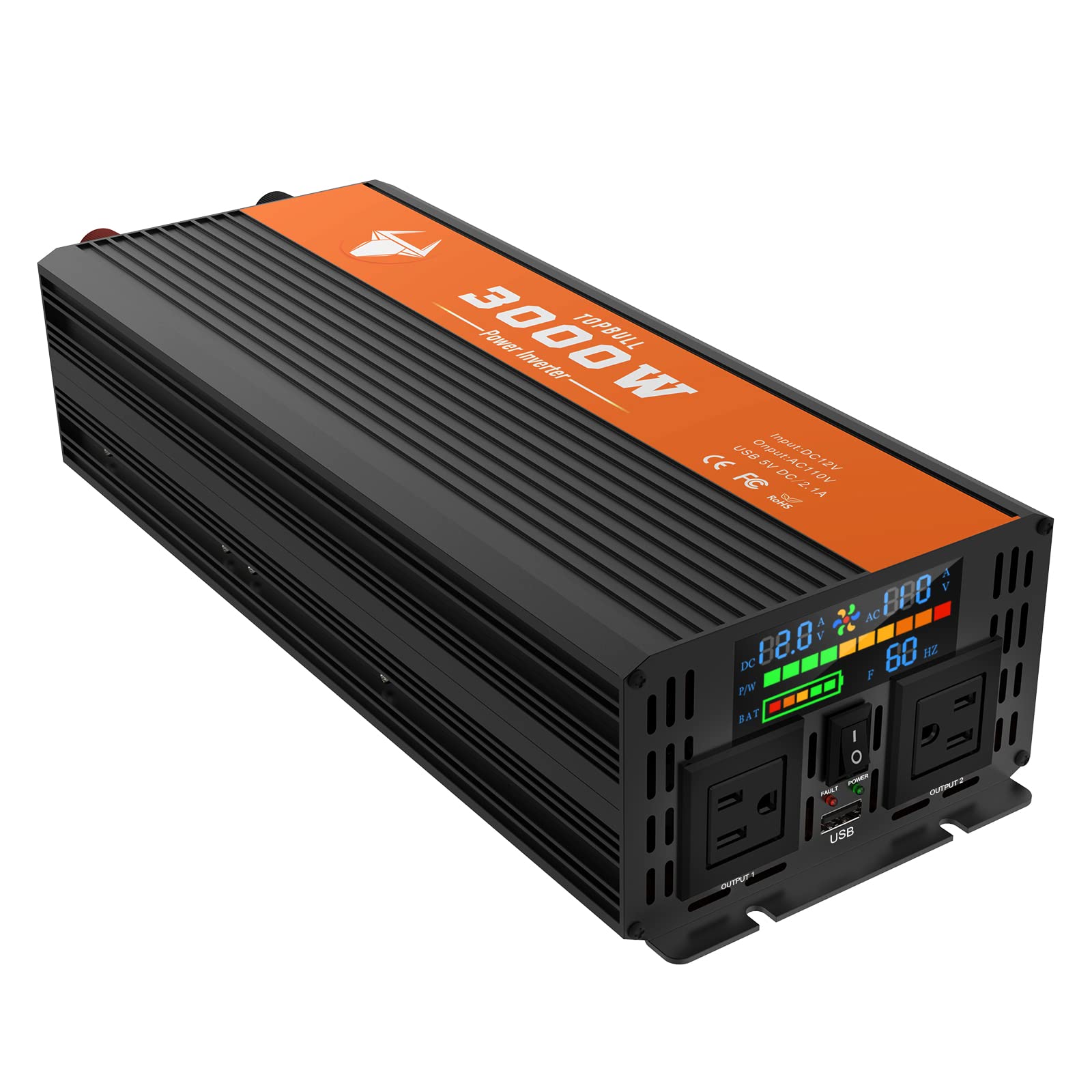 3000W Power Inverter 12V DC to 110V AC Converter with LED Display, Dual AC Outlets & USB Port - Car, RV, Boat, Outdoor & Emergency Power Supply for Camping, Road Trips & Power Outages