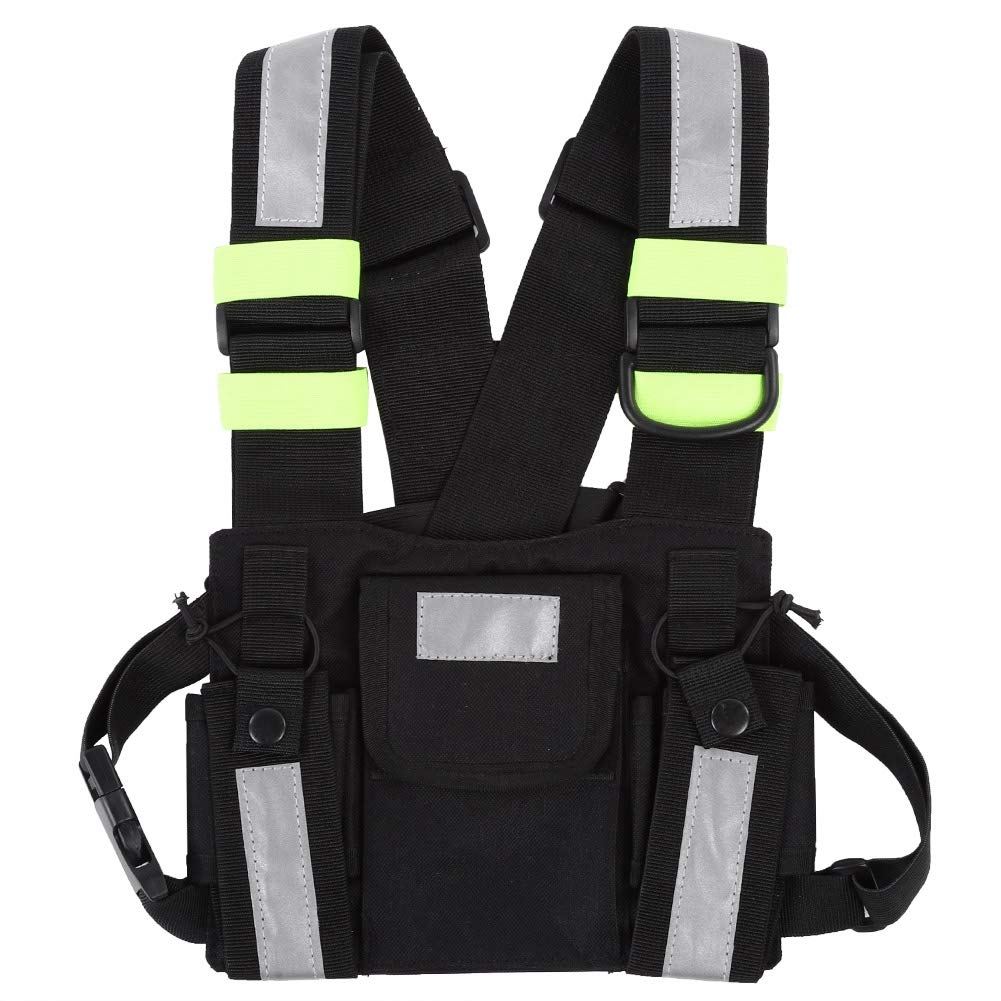 TYT Radio Chest Harness - Yellow Reflective Front Pack Vest with Pouch for Two-Way Radios | Universal Carry Case for Hiking, Camping, Work & School | Durable & Adjustable for Outdoor Activities, Security & Emergency Use