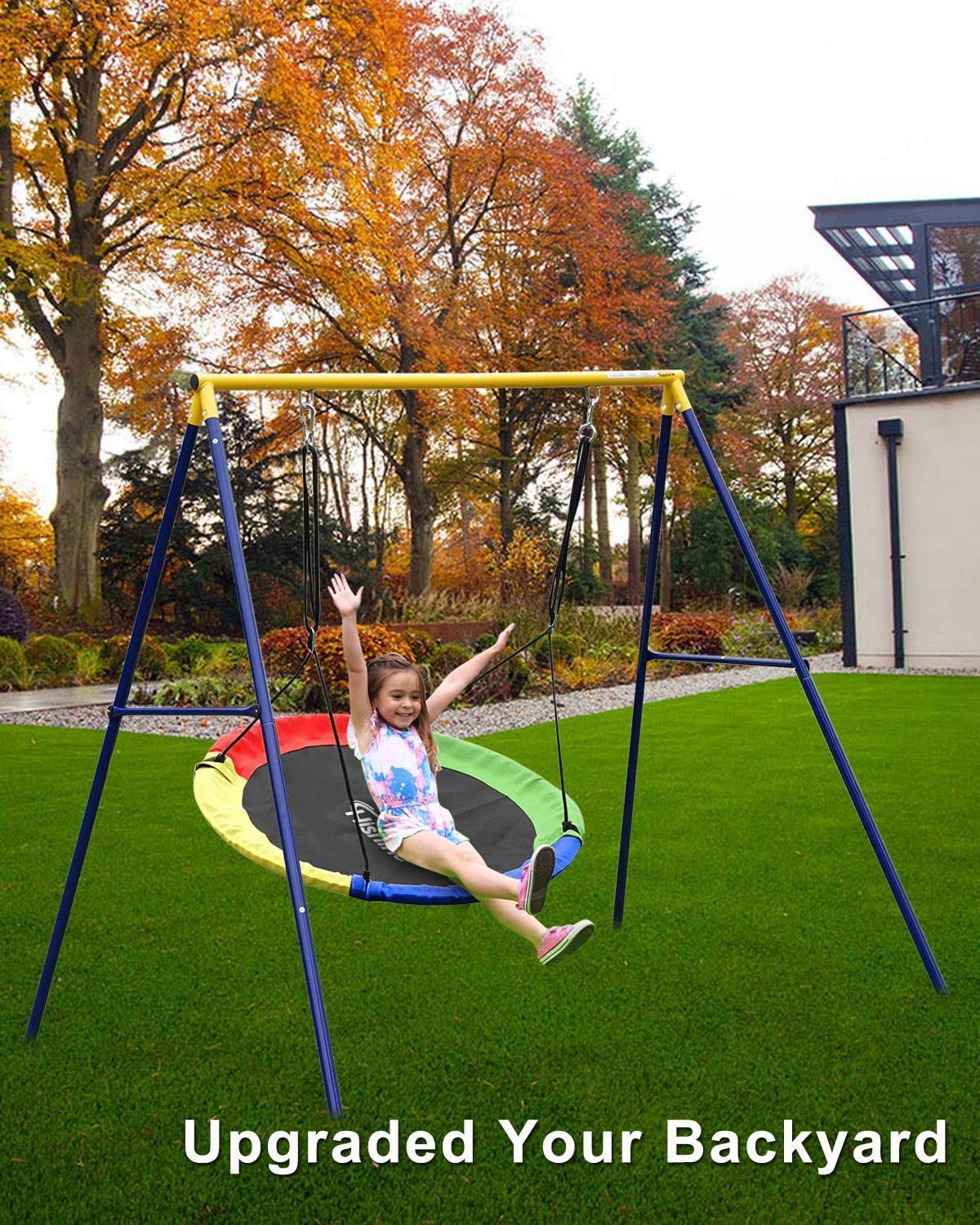 Heavy Duty Full Steel Metal Swing Stand Frame for Backyard - Blue & Yellow (Swing Not Included) | Outdoor Play Equipment for Kids, Parks & Gardens