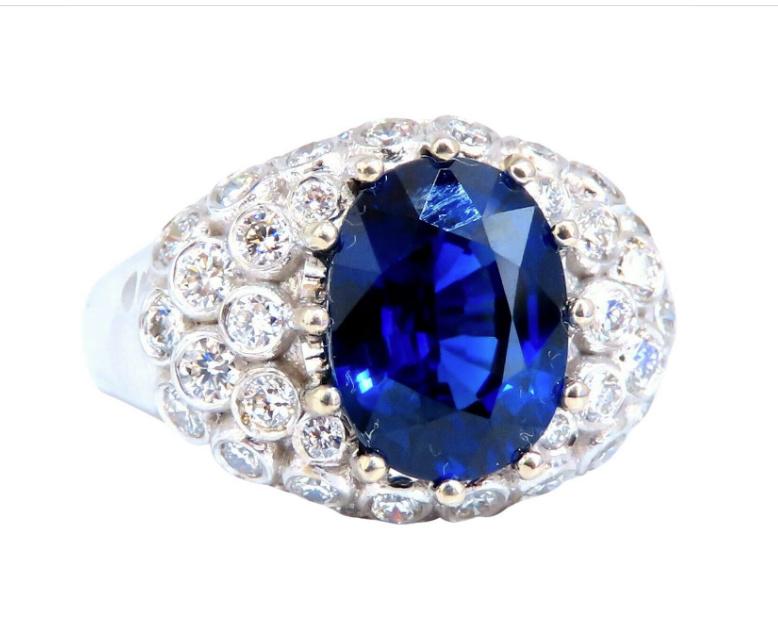 GRS Certified 4.05 Carat Natural No Heat Blue Sapphire Diamond Ring in 14K White Gold - Elegant Engagement, Wedding & Anniversary Jewelry Gift for Women