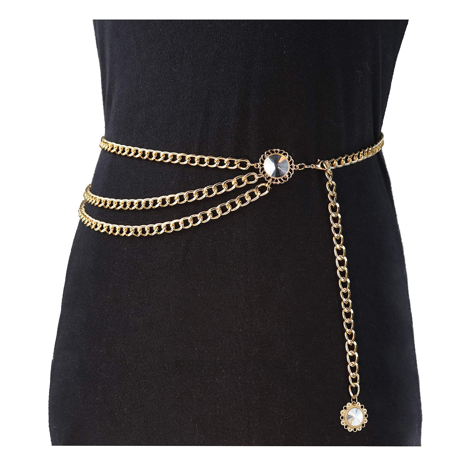 Glamorstar Women's Multilayer Metal Waist Chain Belt - Fashionable Body Jewelry for Dresses, Parties & Special Occasions
