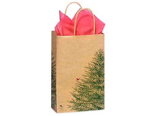 20 Pack Christmas Gift Bags with Handles - Small Evergreen Tree & Red Cardinal Design Holiday Party Favors for Christmas Presents, Stocking Stuffers & Office Gift Exchange