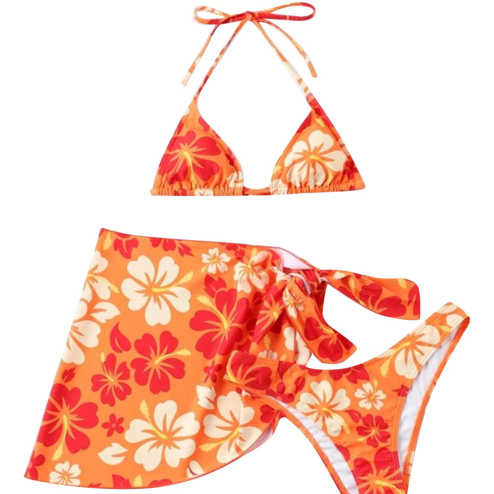 Women's 3-Piece Bikini Set with Wrap Skirt - Push Up Brazilian Swimwear for Beach & Pool