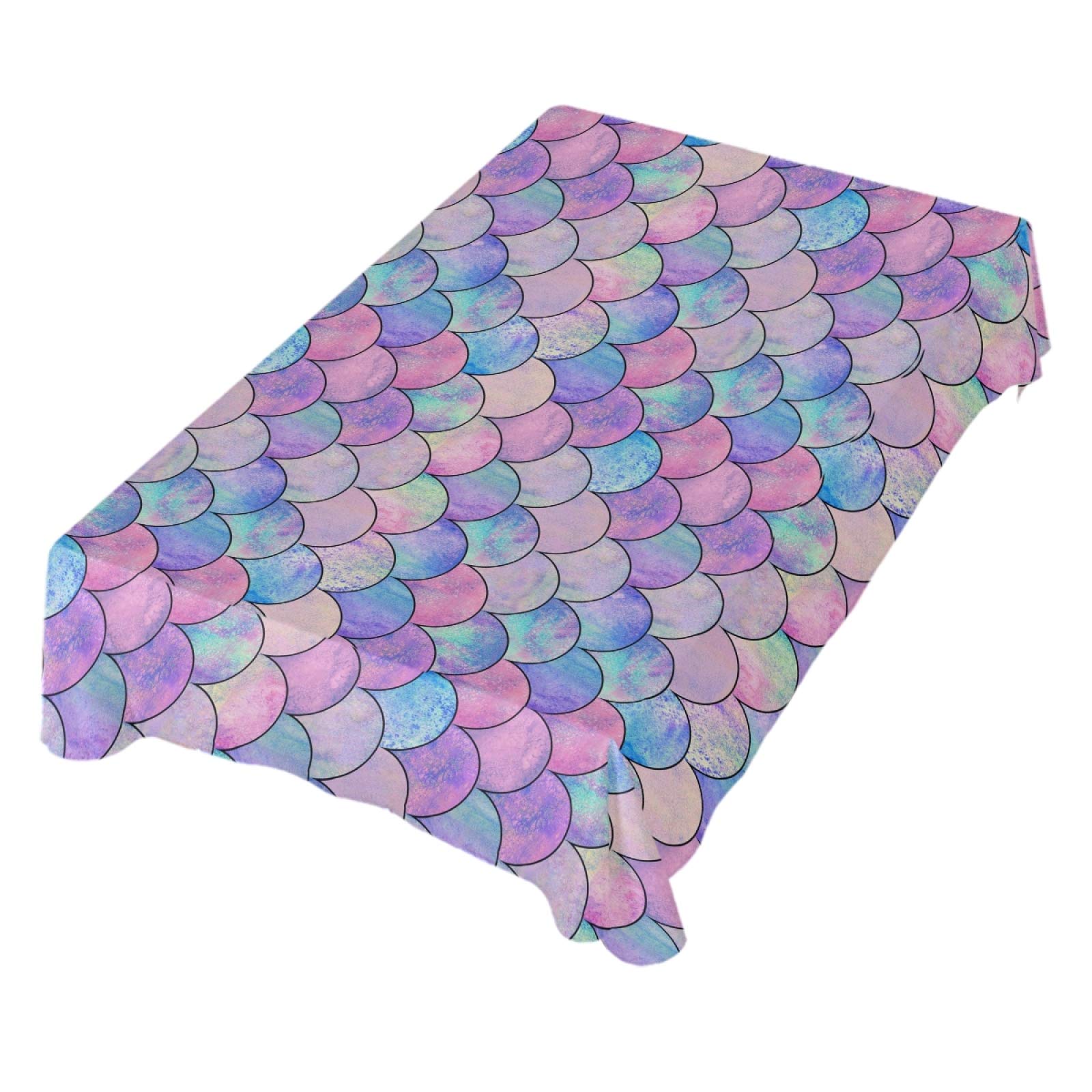 ALAZA Mermaid Fish Scale Wave Tablecloth - 54 x 72 Inch Wrinkle-Resistant Rectangle Table Cover for Dining, Kitchen, Parties & Events - Perfect for Wedding Decor, Holiday Dinners & Outdoor Gatherings