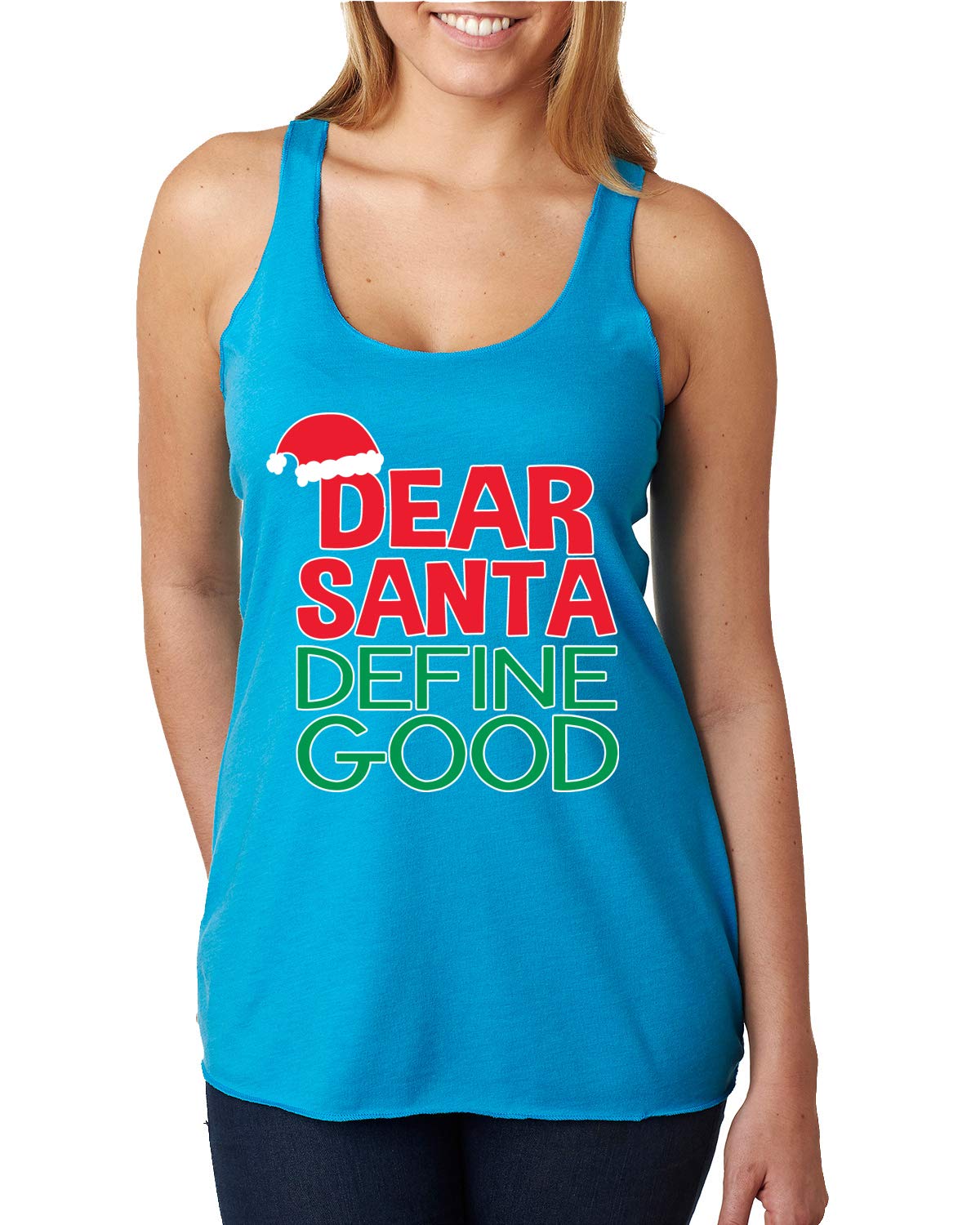 Dear Santa Define Good Christmas Tri-Blend Racerback Tank Top for Women - Soft Holiday Graphic Tee for Christmas Parties & Family Gatherings