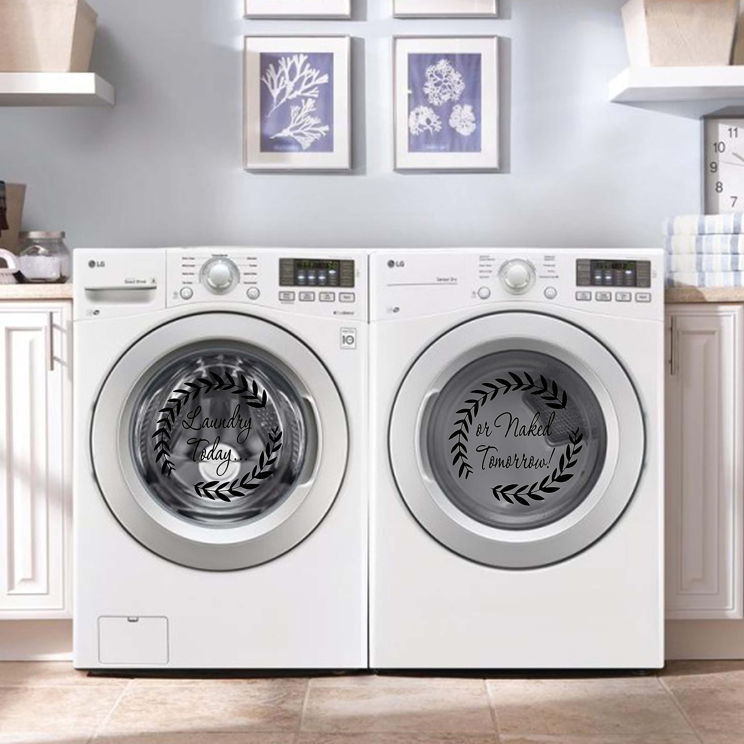 Laundry Washer Dryer Decal Sticker - Funny Laundry Room Decor - 'Laundry Today Or Naked Tomorrow' Vinyl Sticker - Perfect for Washing Machines, Dryers & Laundry Room Walls - Home Organization & Humor Gift Idea
