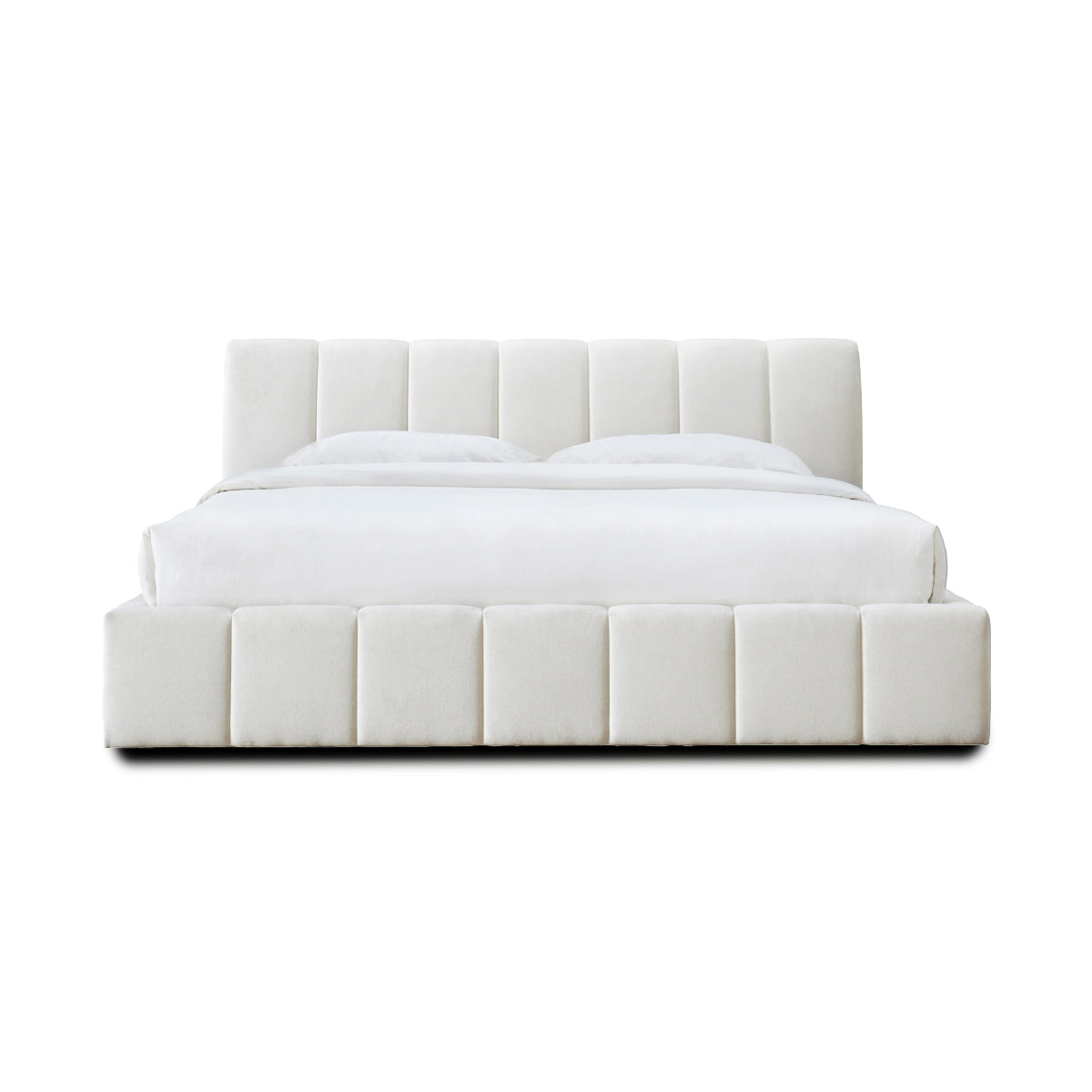 Allocco King Size Bed Frame with Upholstered Headboard - Cream Velvet Fabric for Luxurious Bedroom Decor | Perfect for Master Bedrooms, Guest Rooms & Modern Home Interiors