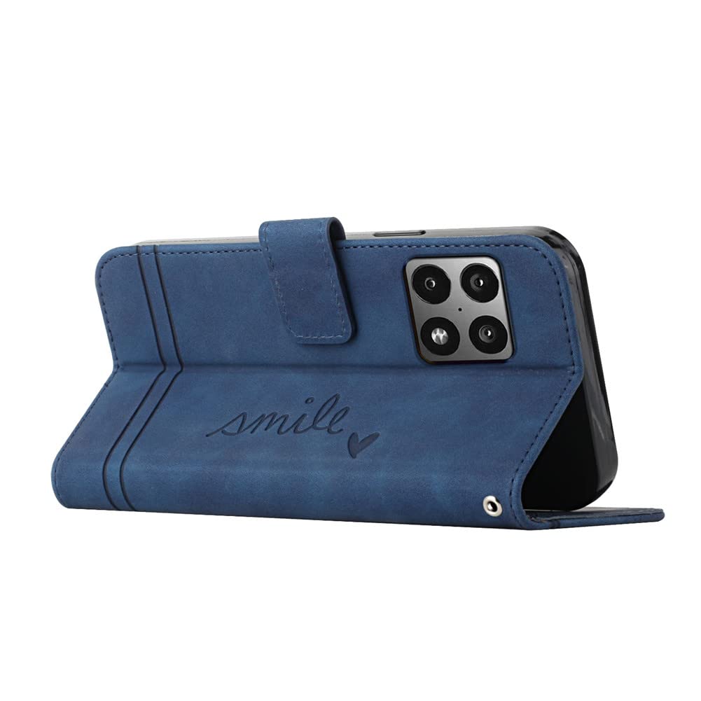Premium Leather Wallet Case for OnePlus 10 Pro 5G - Magnetic Flip Cover with Card Holder & Kickstand (Smile Blue) | Full Protection Phone Case for Business & Travel Use