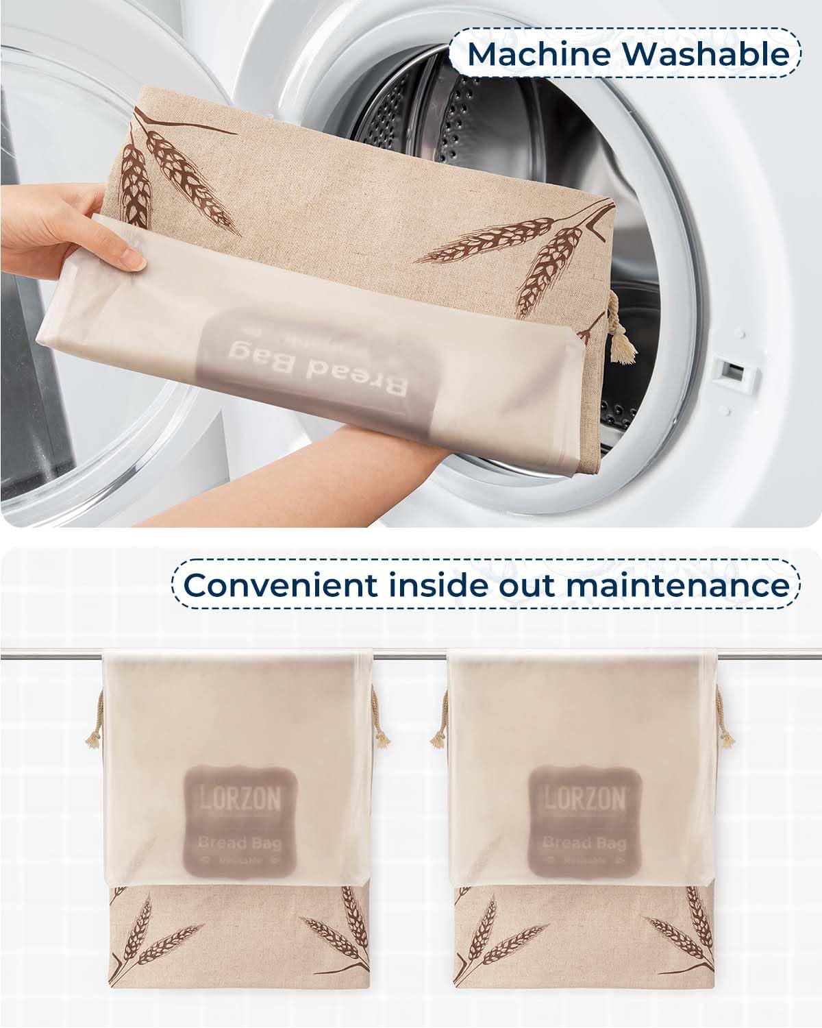 Reusable Bread Bags for Homemade Sourdough & Artisan Bread - Large Linen Bread Storage Bags with TPU Lining (2 Pack) - Perfect for Fresh Bread, Bakery Gifts & Eco-Friendly Kitchen Storage