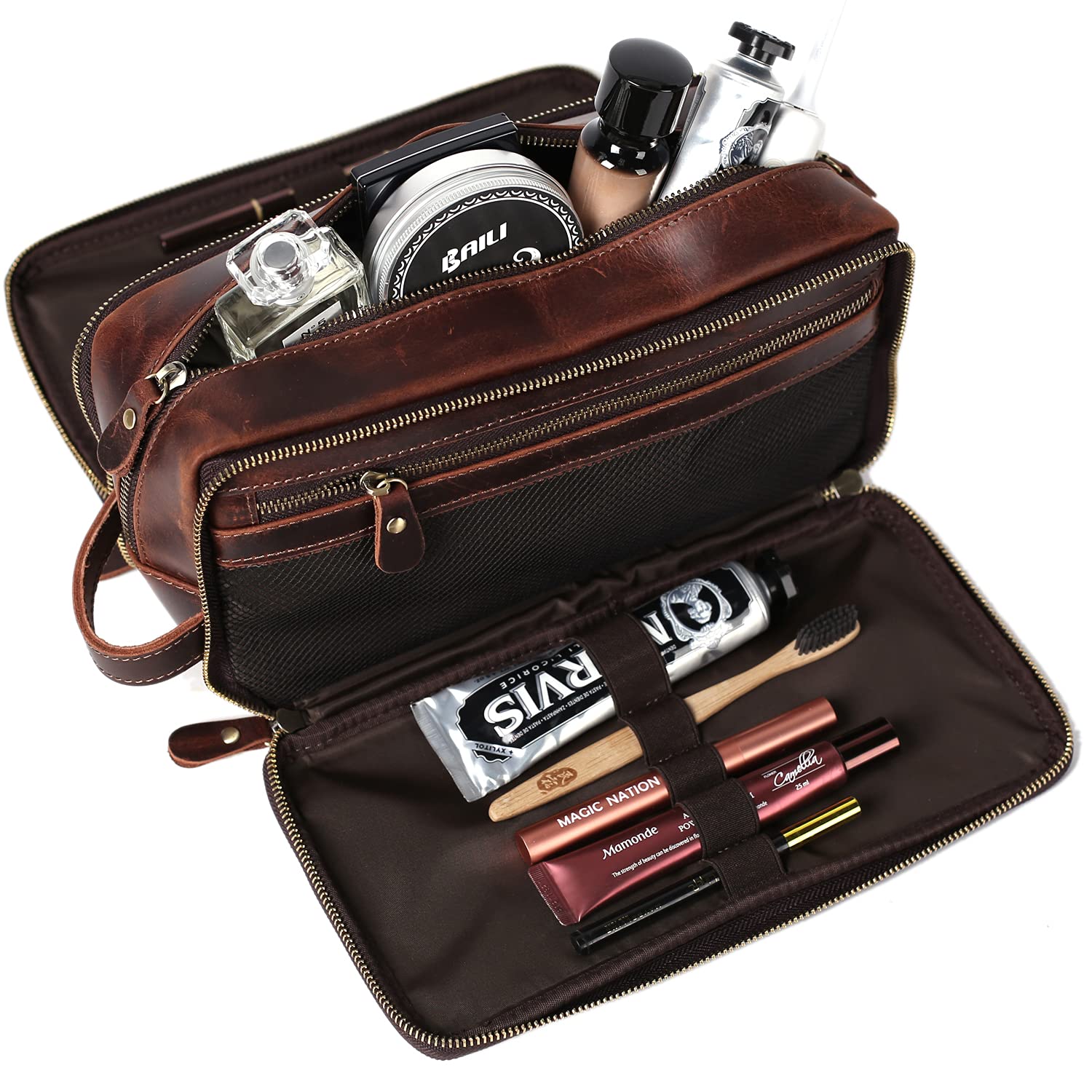 Personalized Leather Toiletry Bag for Men - 1/3/6pc Wedding Groomsmen Gift Set, Travel Shaving Dopp Kit & Cosmetic Organizer | Perfect for Groom Wedding Party, Business Trips & Bathroom Storage (3pc Set)