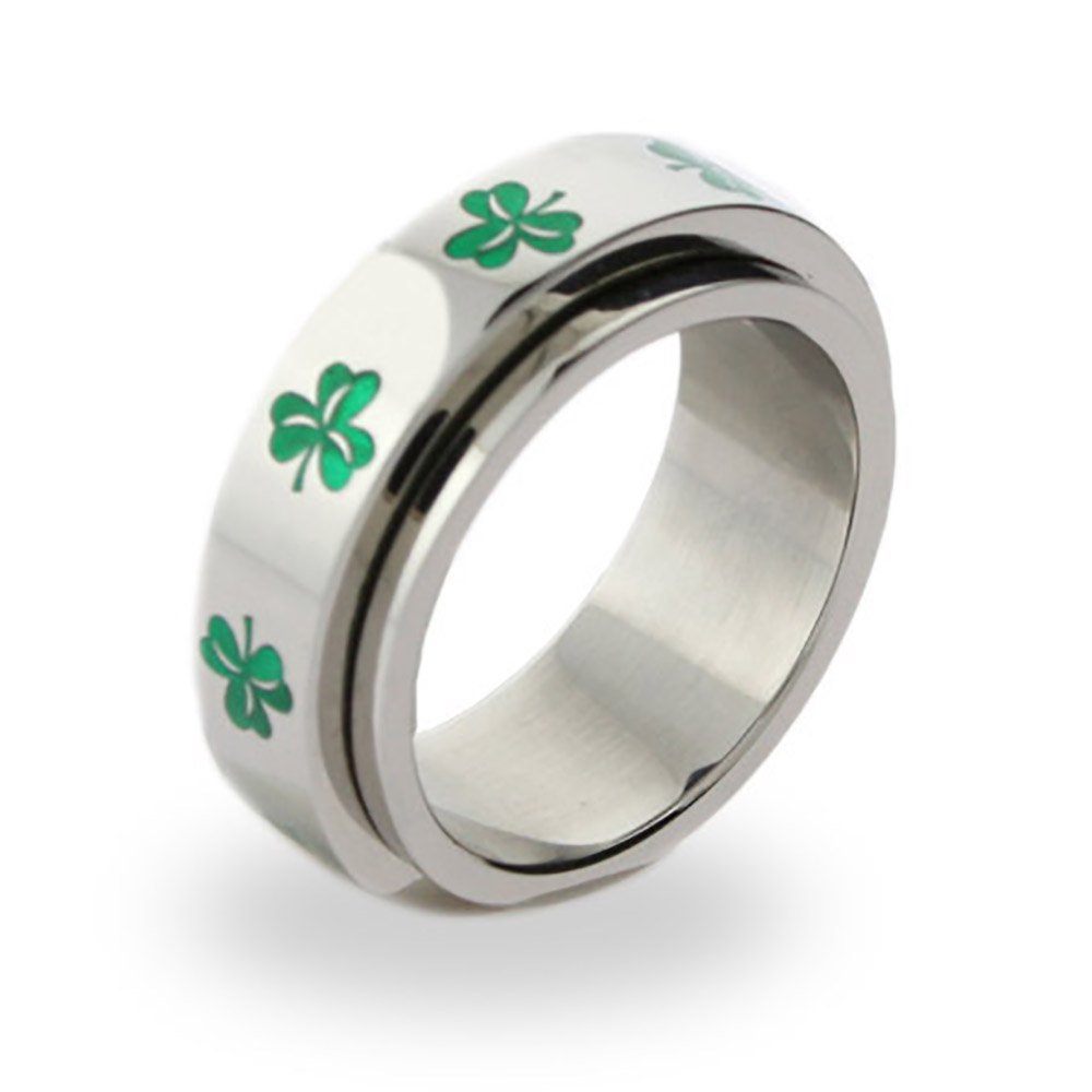 Irish Clover Spinner Ring - 4-Leaf Luck of The Irish Green Clover Jewelry for St Patrick's Day | Adjustable Stainless Steel Ring for Women & Men | Perfect for St Patrick's Day Gifts, Irish Pride & Everyday Wear