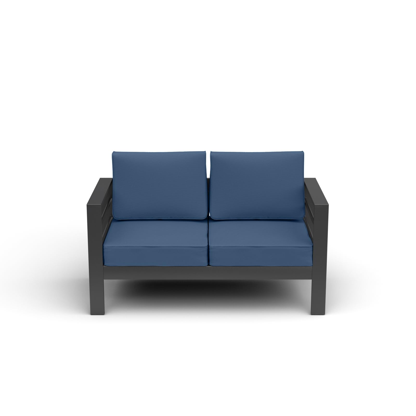 Amopatio Oversized Aluminum Patio Loveseat - All-Weather Outdoor 2-Seater Sofa with 5-Inch Cushions, Modern Metal Furniture in Blue & Dark Grey - Perfect for Backyard, Poolside & Garden Relaxation