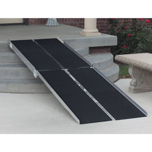 PVI Multi-Fold Aluminum Loading Ramp - Heavy Duty Folding Ramp for ATV, Motorcycle, Lawn Mower - Portable Truck & Trailer Ramps for Easy Loading/Unloading - Perfect for Garage, Warehouse & RV Use