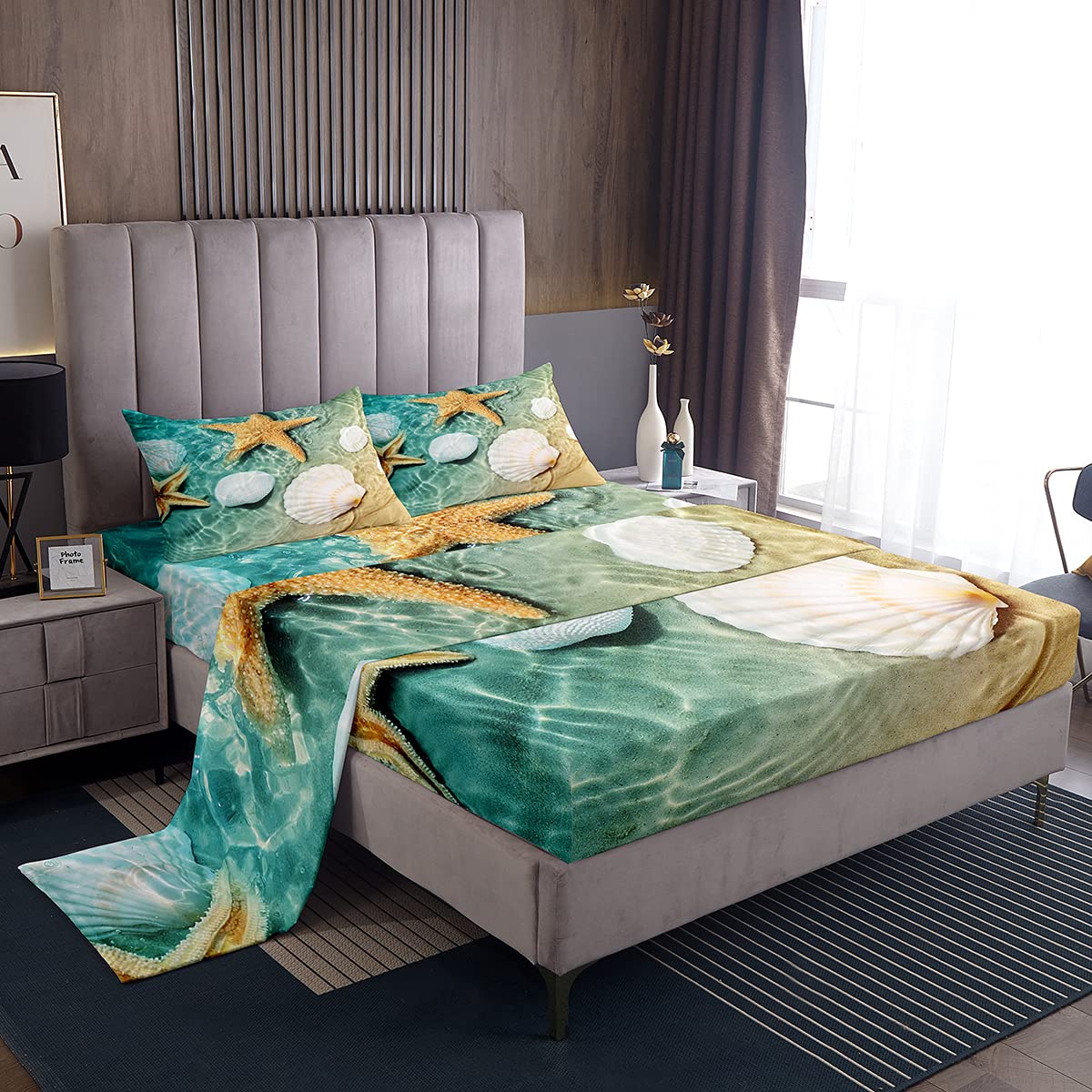 Ocean Themed Bedding Set - Teal Blue Sea Life Pattern Coastal Twin Sheet Set for Boys & Girls (1 Flat Sheet, 1 Fitted Sheet, 1 Pillowcase) - Perfect for Beach House Decor, Kids' Room & Coastal Themed Bedrooms