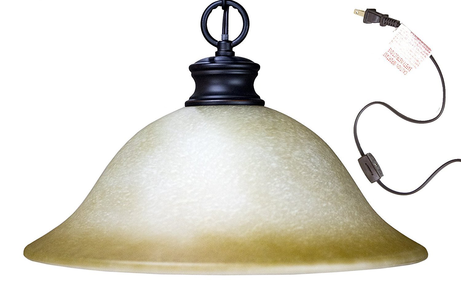 Dolan Designs Plug-in Hanging Swag Pendant Lamp - Oil Rubbed Bronze Finish with Amber Glass Shade & Rocker Switch (Model SO101-272) - Perfect for Dining Room, Kitchen Island, or Bedroom Lighting
