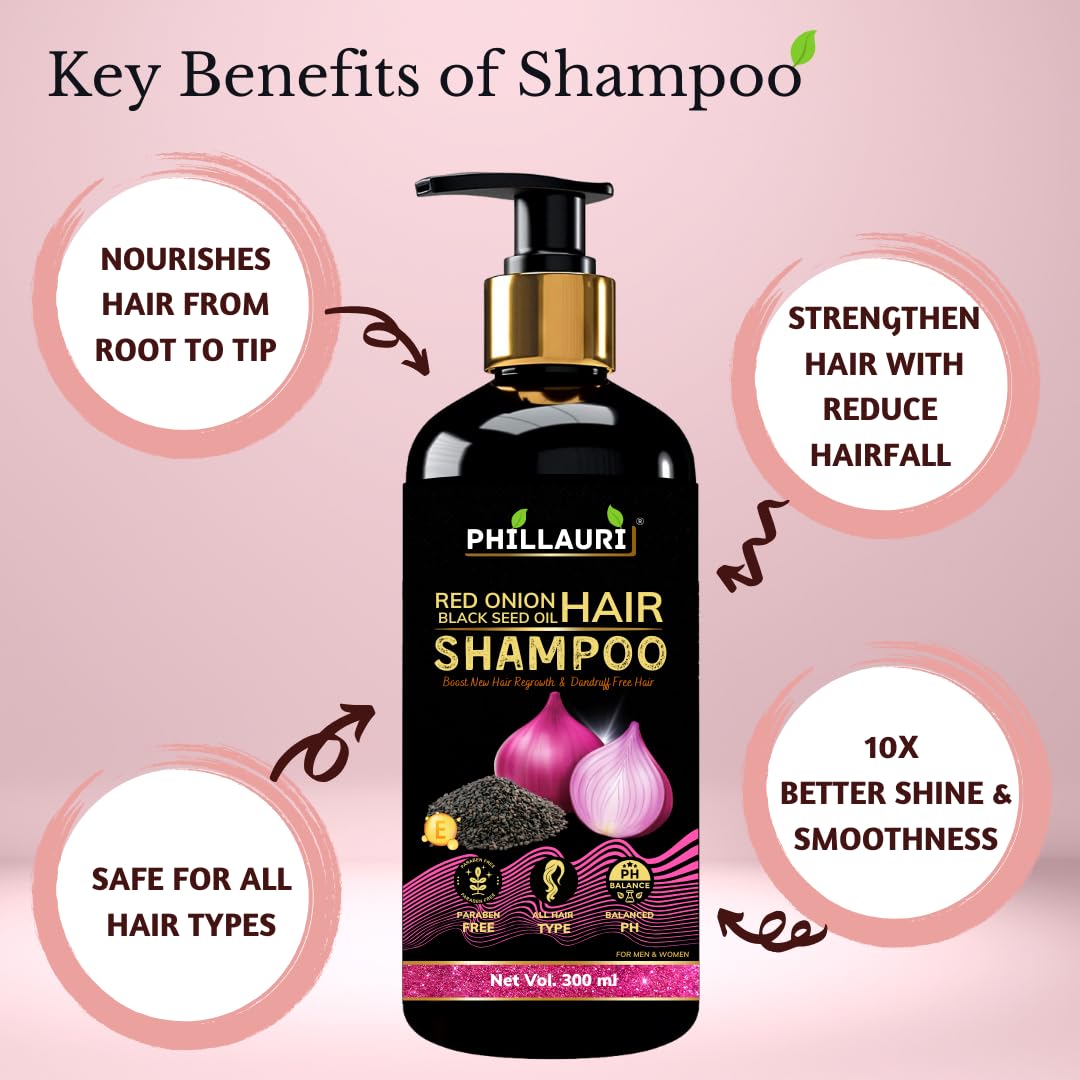 Phillauri Red Onion Shampoo & Conditioner Set for Hair Growth - Sulfate Free & Natural Ingredients for Women & Men - Reduce Hair Fall & Boost Volume - Perfect for Daily Hair Care & Scalp Health