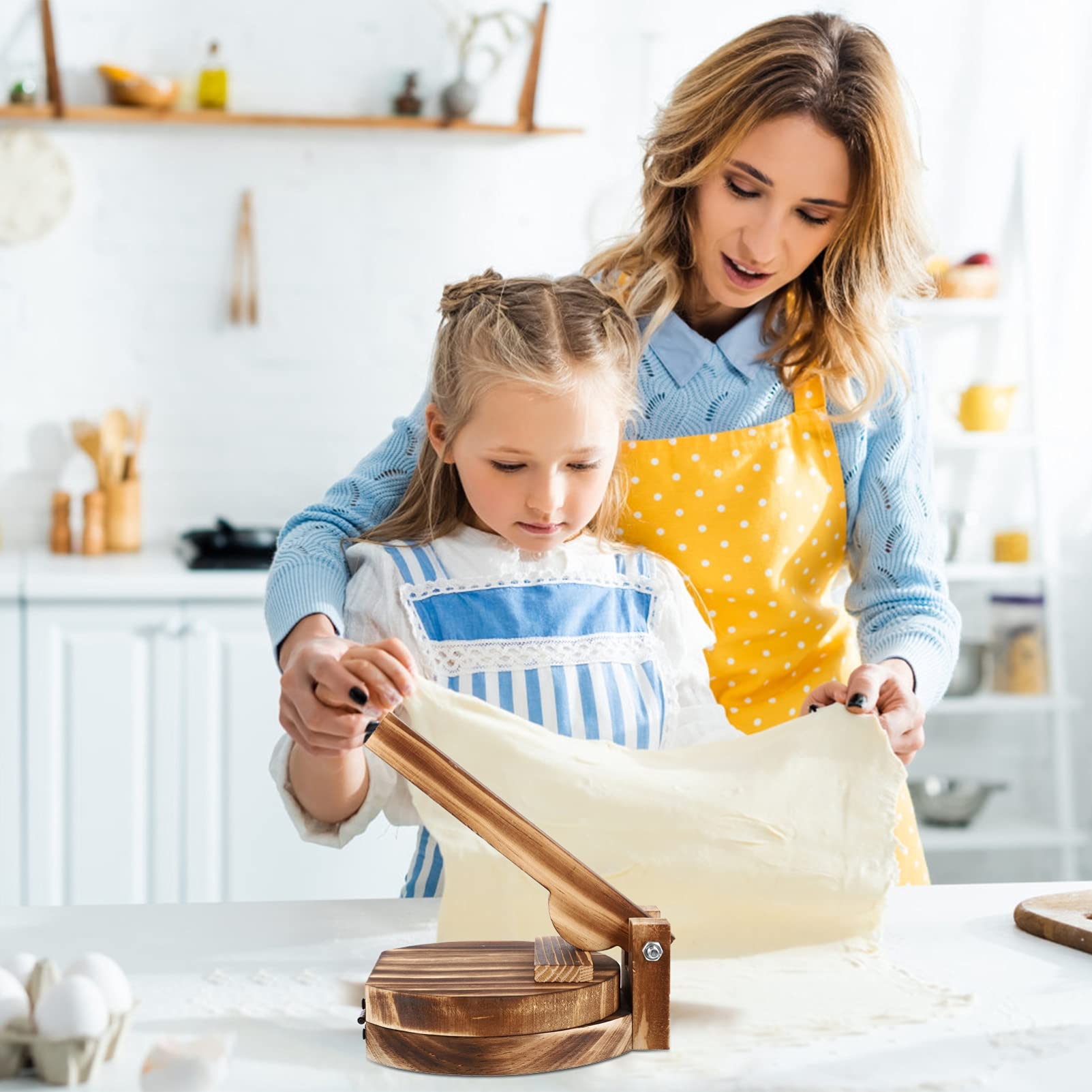 Cabilock Wooden Tortilla Press & Dumpling Maker - Handmade Dough Press for Tacos, Dumplings, Roti & Pasta - Perfect for Home Cooking & Mexican/Asian Cuisine