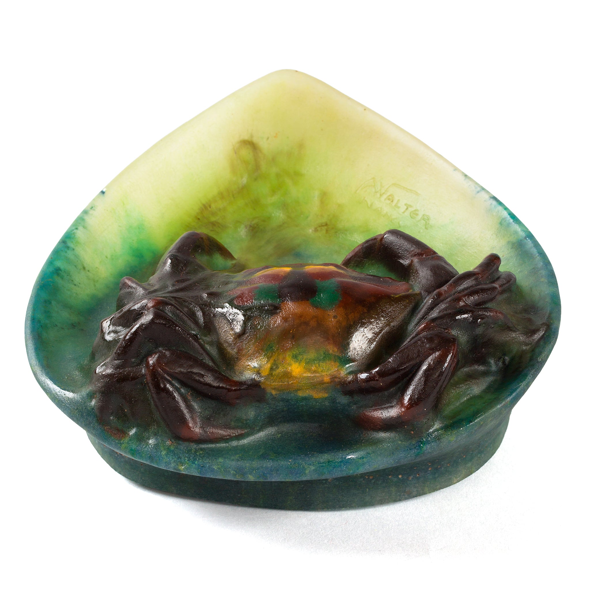 Amalric Walter Small Crab Pâte de Verre Glass Catch-All Dish - Vintage French Art Glass Desk Organizer for Jewelry, Keys & Coins