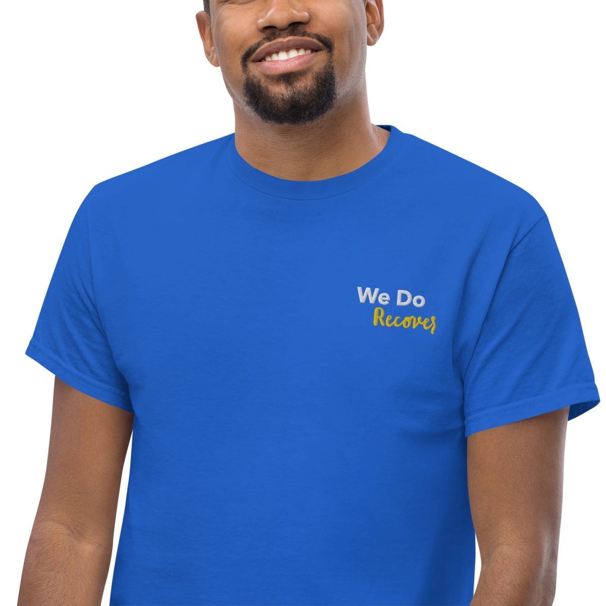 Embroidered 'We Do Recover' Men's Classic T-Shirt | Sobervation Signature Line | Perfect for AA Meetings & Addiction Recovery Support