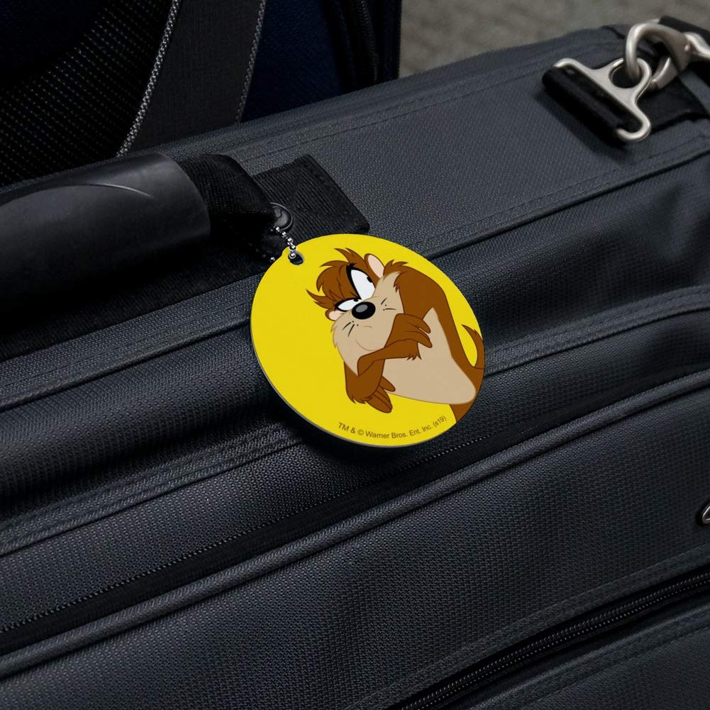 Looney Tunes Taz Round Luggage ID Tag - Durable Suitcase Name Tag for Carry-On Bags - Perfect for Travel, Business Trips & Vacation Identification