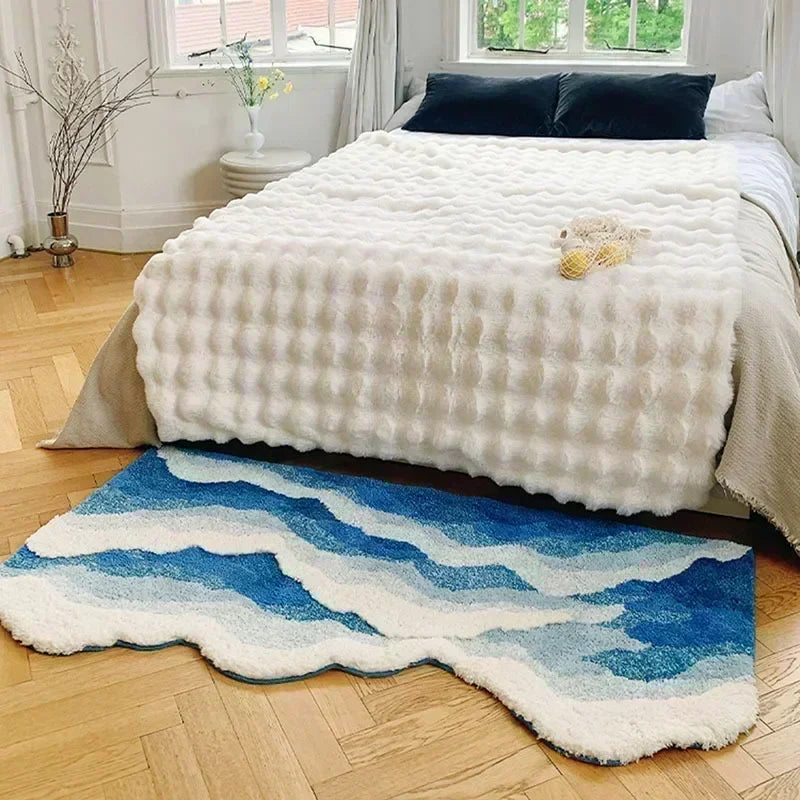 Ocean Tide Tufted Rug & Bath Mat - Soft Non-Slip Bathroom Carpet, Water Absorbent Shaggy Floor Mat for Home Decor, Bedroom, Living Room, Nursery - Perfect for Bathrooms, Showers, and Spa Areas