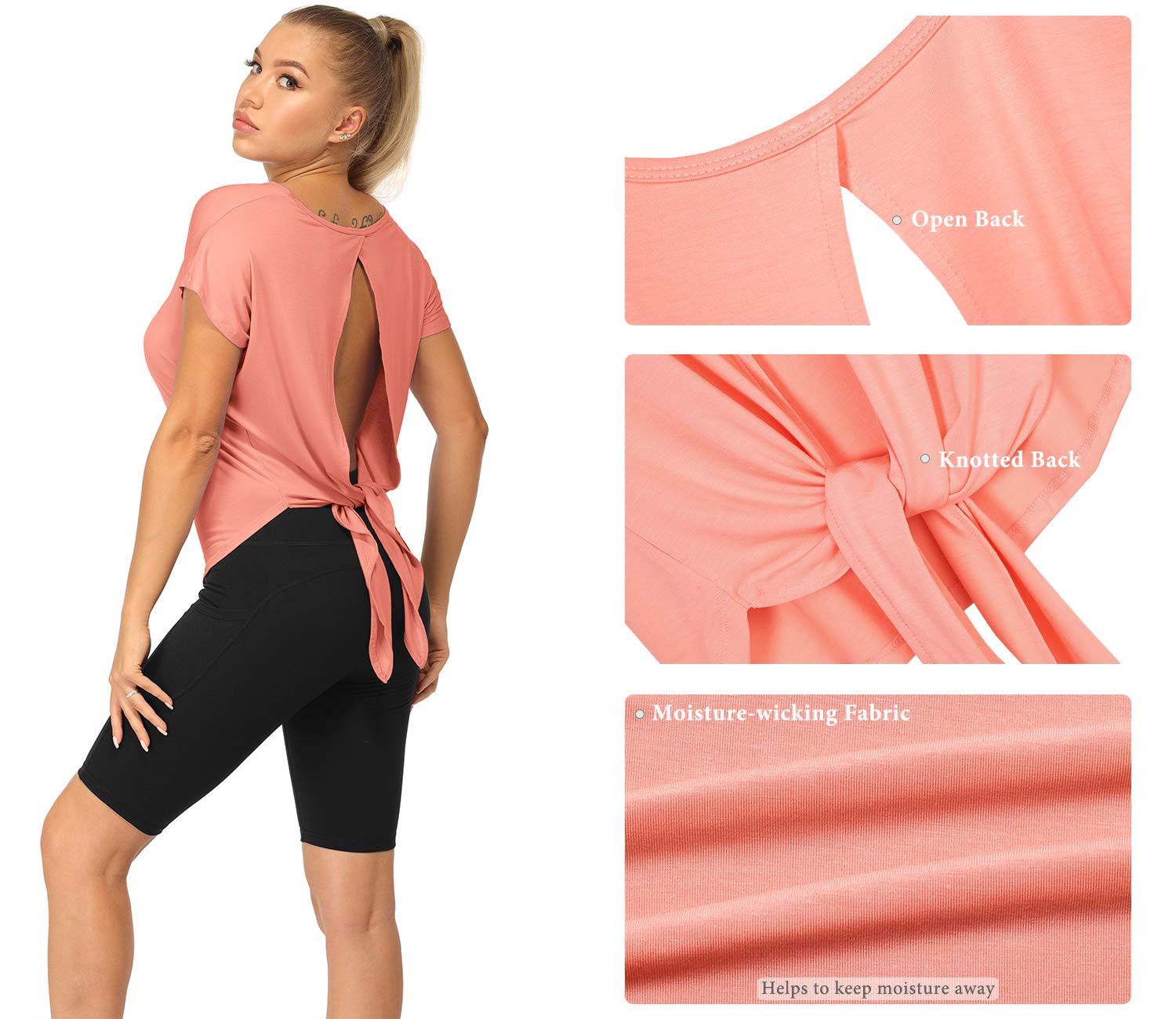 icyzone Women's Open Back Workout Tops - Breathable Athletic Activewear T-Shirts for Yoga, Gym & Running | Perfect for Fitness, Training & Summer Sports