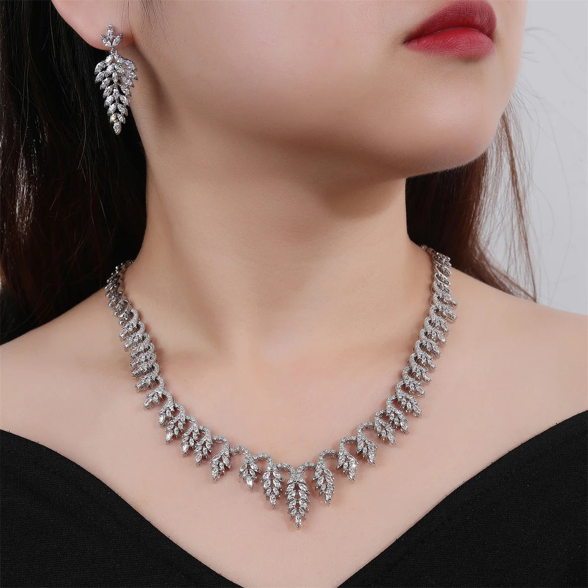 Luxury Cubic Zirconia Bridal Jewelry Set - Wedding Necklace & Earrings for Bride, CN11037 | Perfect for Wedding Ceremony, Engagement Party & Anniversary Gifts