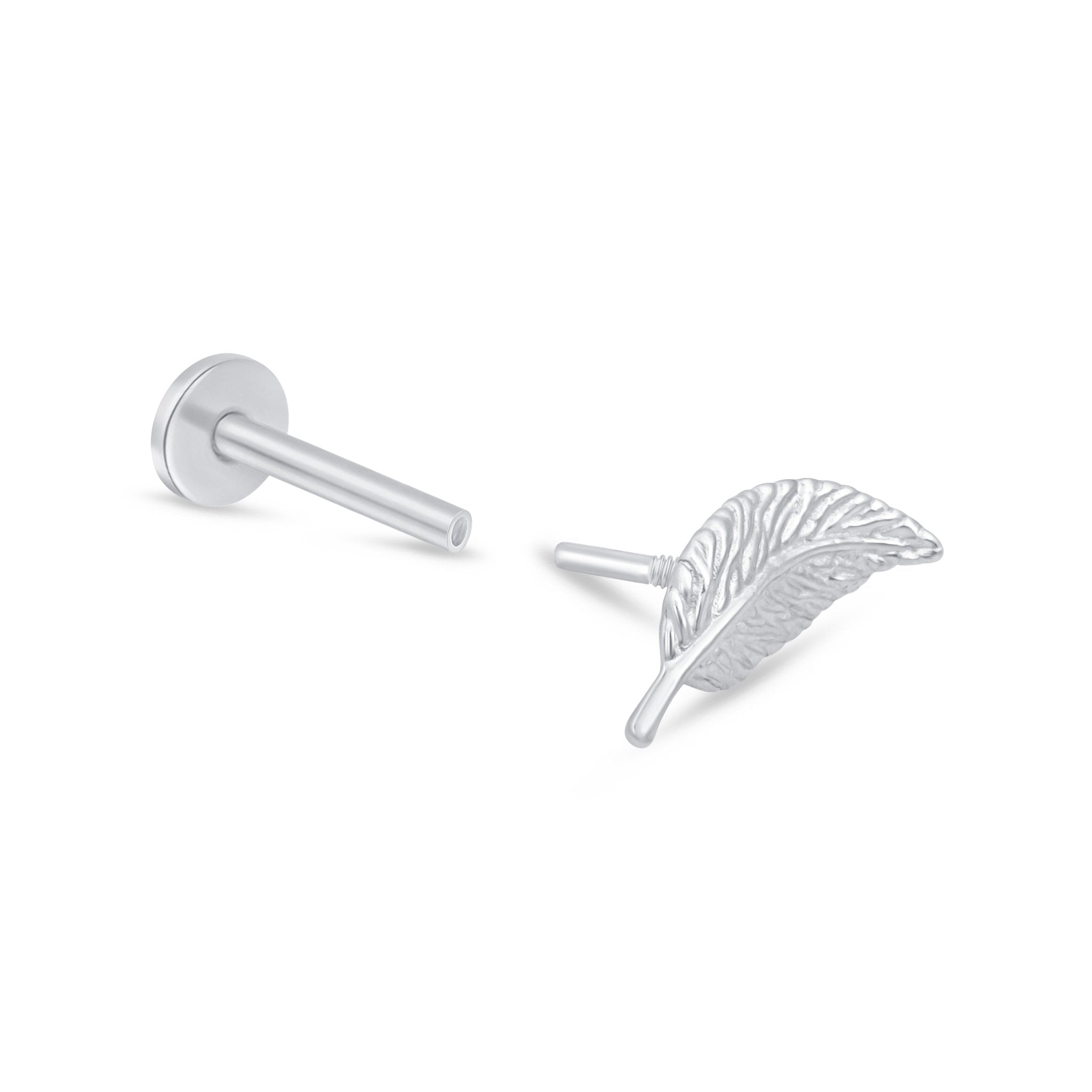 14k White Gold Leaf Flat Back Stud Earrings - Elegant Nature-Inspired Jewelry for Women, Perfect for Everyday Wear, Parties & Special Occasions