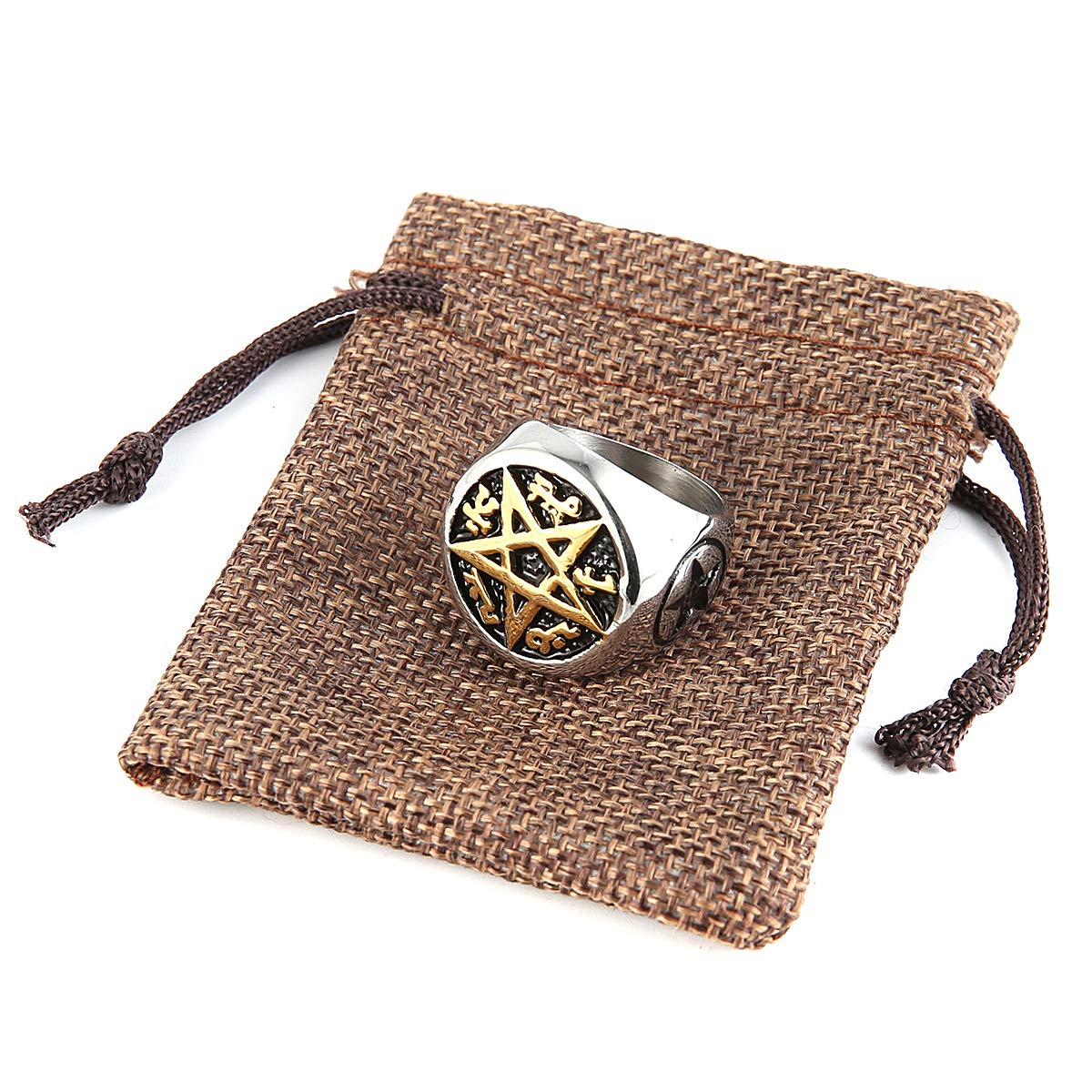 Supernatural Devils Trap Sigil Stainless Steel Ring - Anti Possession Pentagram Jewelry for Men & Women | Perfect for Halloween, Cosplay, and Supernatural TV Show Fans