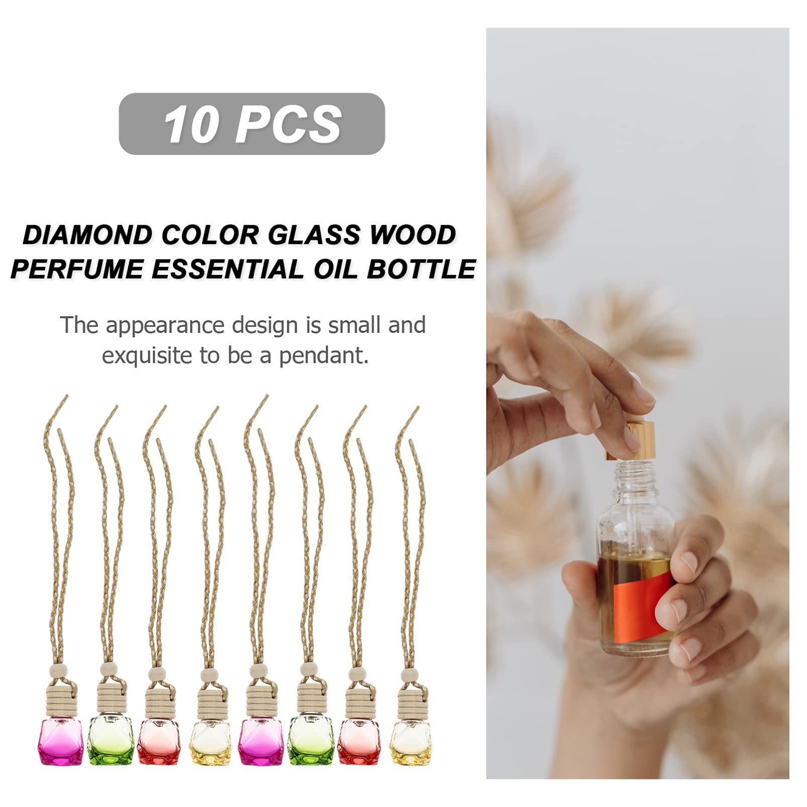 10pcs Refillable Car Perfume Bottles - Hanging Air Freshener for Car, Home & Office - Empty Glass Pendant Decor with Elegant Design - Perfect Car Accessory Gift for Men & Women