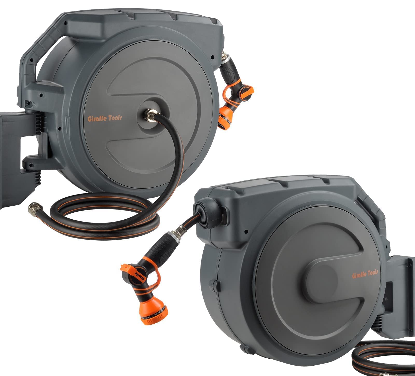 1/2 Inch 100ft & 130ft Retractable Garden Hose Reel - Wall Mount Automatic Rewind with Length Lock - Perfect for Lawn Care, Car Washing & Outdoor Watering