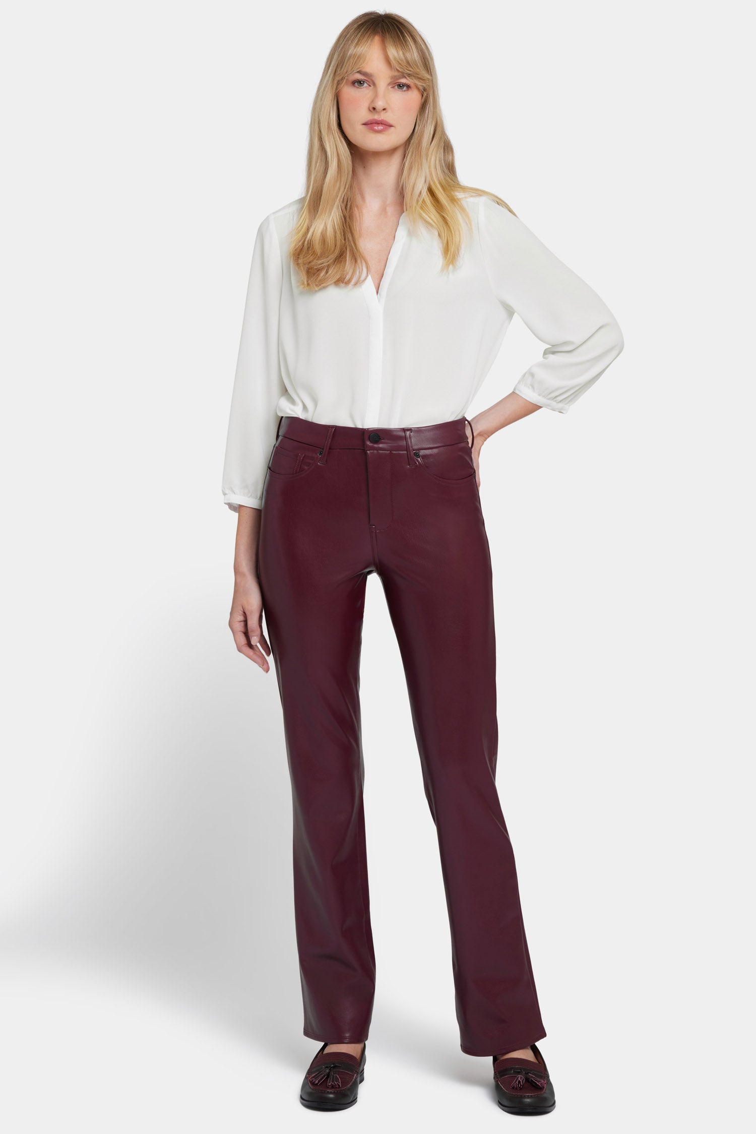 Faux Leather Marilyn Straight Pants for Petite Women - Stylish Vegan Leather Trousers for Work, Night Out & Casual Wear