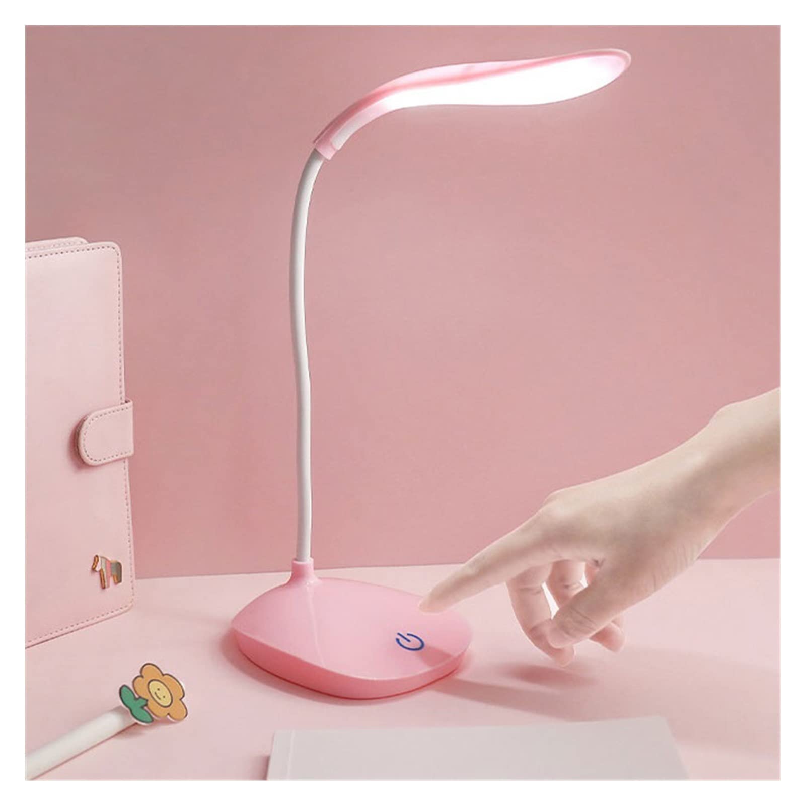 TOMYEUS Pink LED Table Lamp with USB Charging - Eye Protection Desk Lamp for Bedroom, Dormitory & Study, Touch Dimming, Perfect for Kids Learning & Nightstand Use