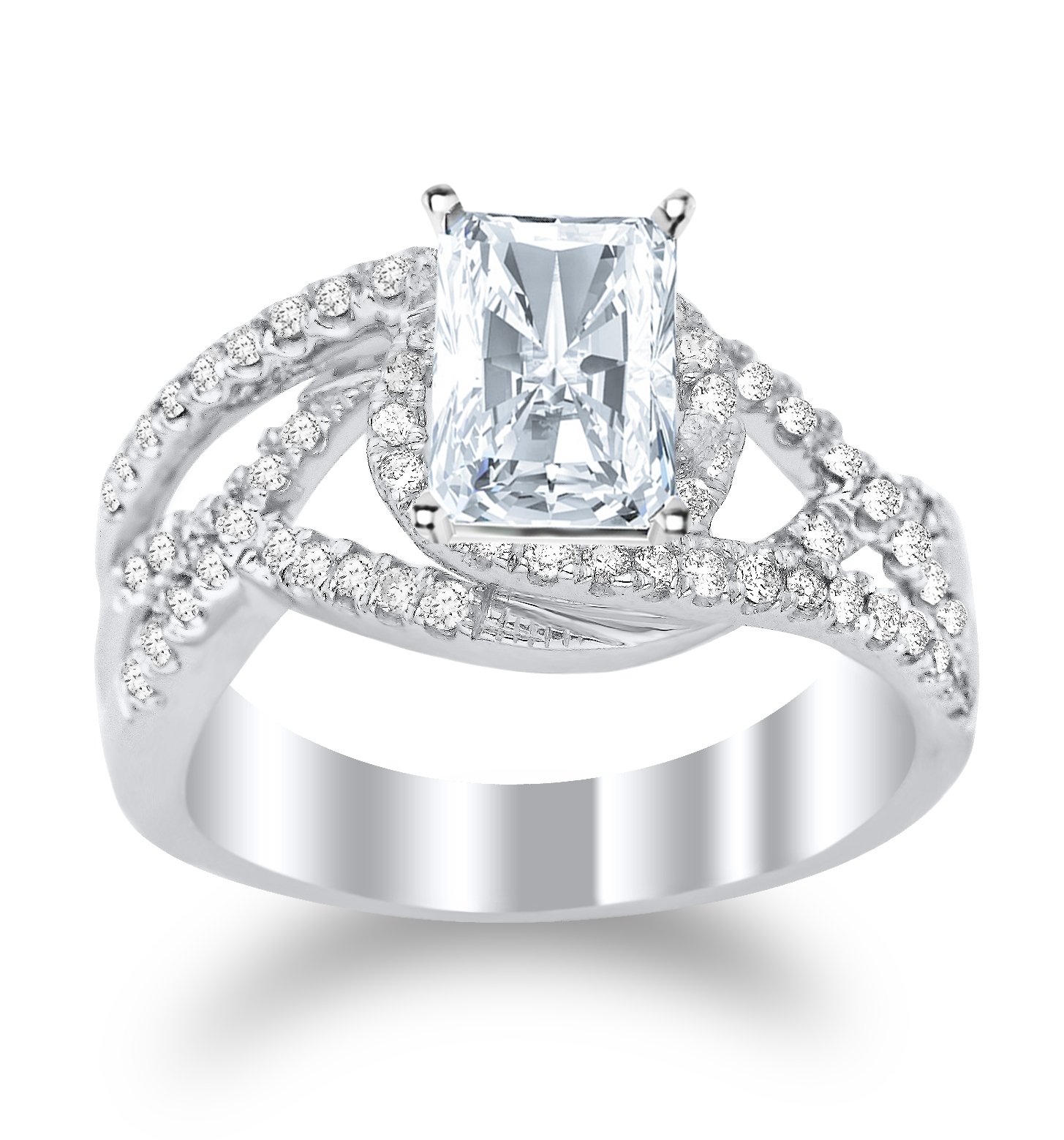 14K White Gold 3.5 Carat Lab-Grown Diamond Twisting Curved Radiant Cut Engagement Ring (E-F Color VS2-SI1 Clarity) - Perfect for Proposals, Anniversaries & Special Occasions