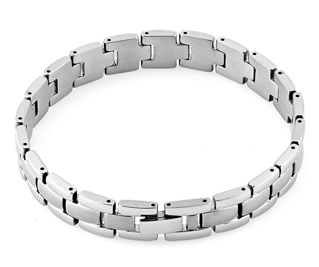 Stainless Steel Block Link Bracelet for Men & Women - Durable & Stylish Chain Bracelet for Everyday Wear, Gifts & Fashion Accessories