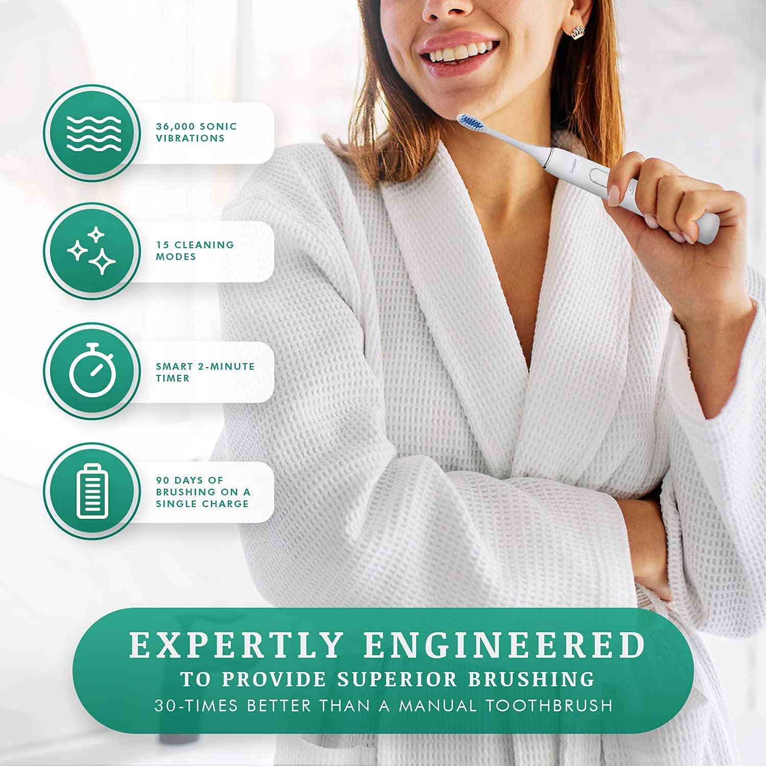 SprinJene Natural Fluoride Toothpaste for Healthy Teeth & Gums (2 Pack) + Electric Toothbrush with Wireless Charger & 2 Replacement Heads - Perfect for Travel, Home & Daily Oral Care Routine