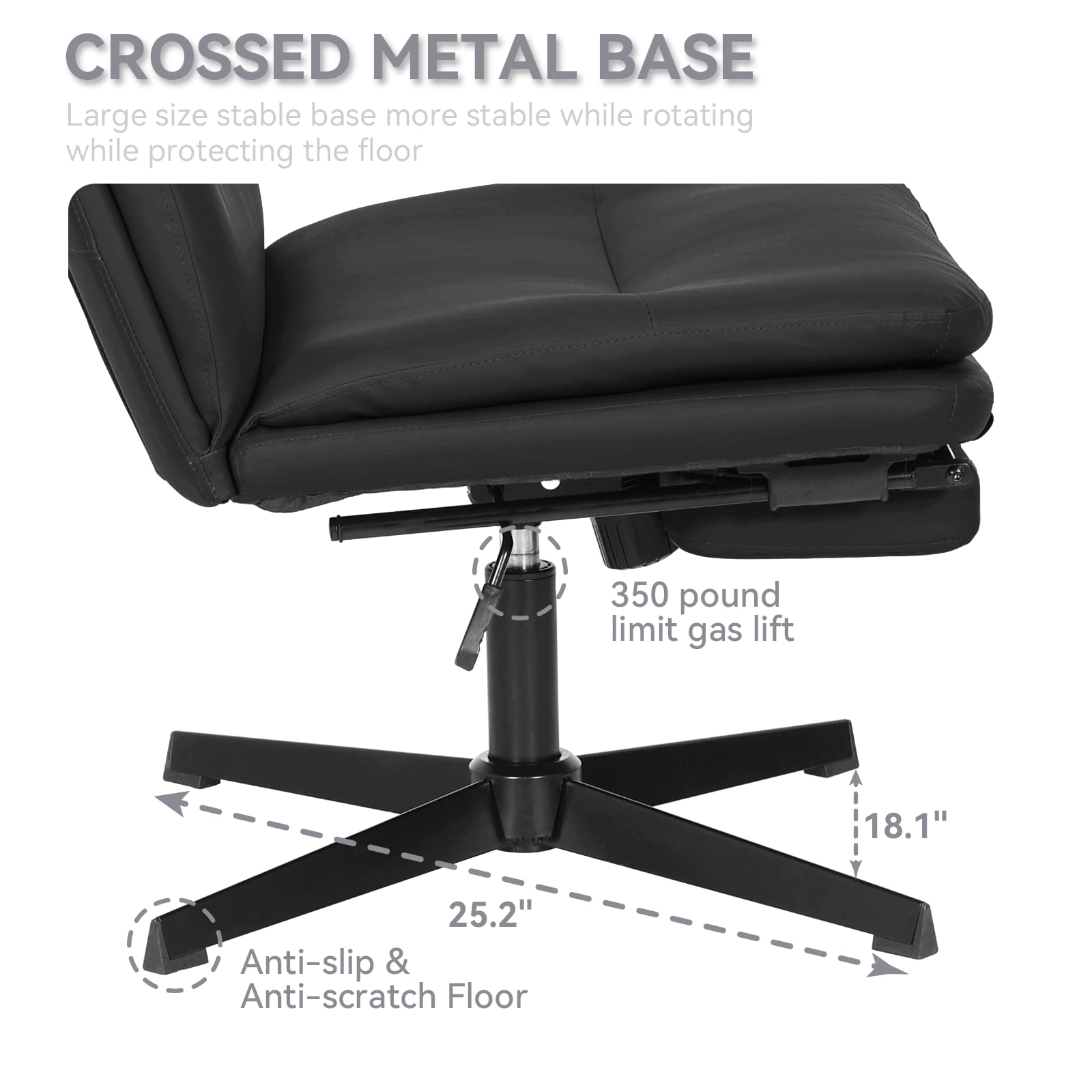 ELECWISH Criss Cross Office Chair - Armless Cross-Legged Desk Chair Without Wheels, PU Leather Ergonomic Home Office Chair with Wide Padded Seat, Headrest & Footrest - Perfect for Small Spaces, Bedroom, Living Room & Home Office (Black)