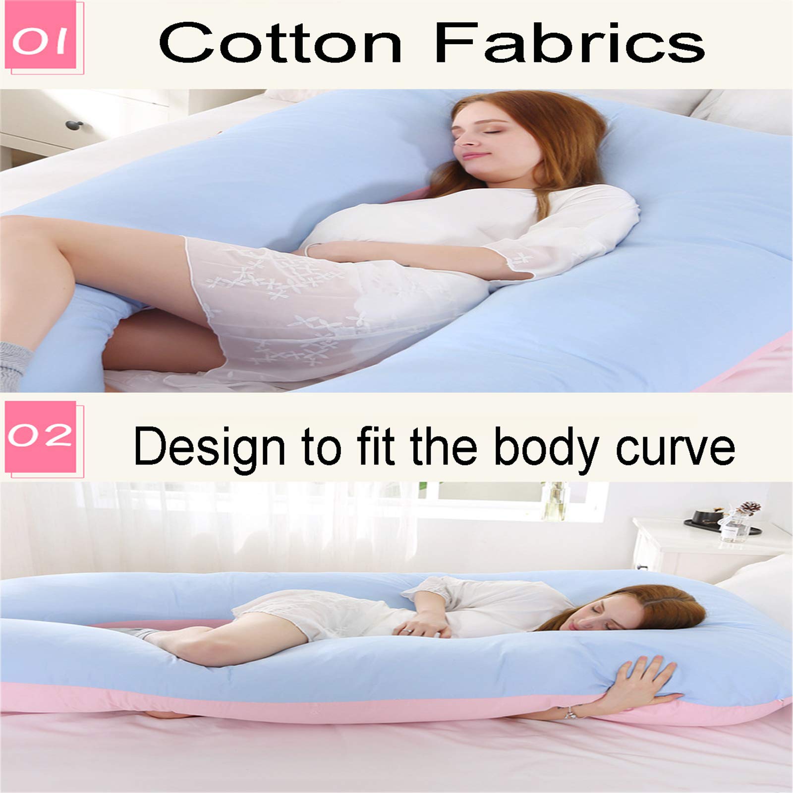 U-Shaped Maternity Full Body Pregnancy Pillow for Back, Hip & Leg Pain Relief - Soft Washable Cotton Cover, Dark Blue - Perfect for Side Sleeping & Comfort During Pregnancy