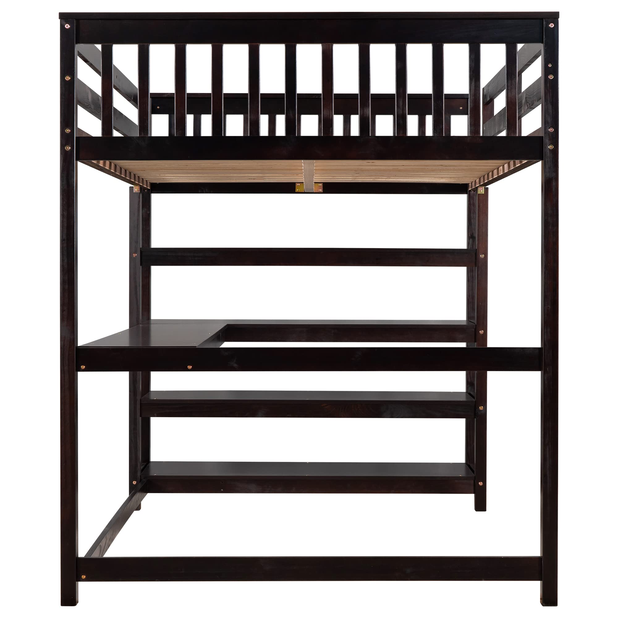Harper & Bright Designs Full Size Loft Bed with Desk - Wooden Study Loft Bed with Built-in Storage Shelves for Teens & Adults - No Box Spring Needed - Espresso Finish - Perfect for Small Bedrooms, Dorm Rooms & Home Offices