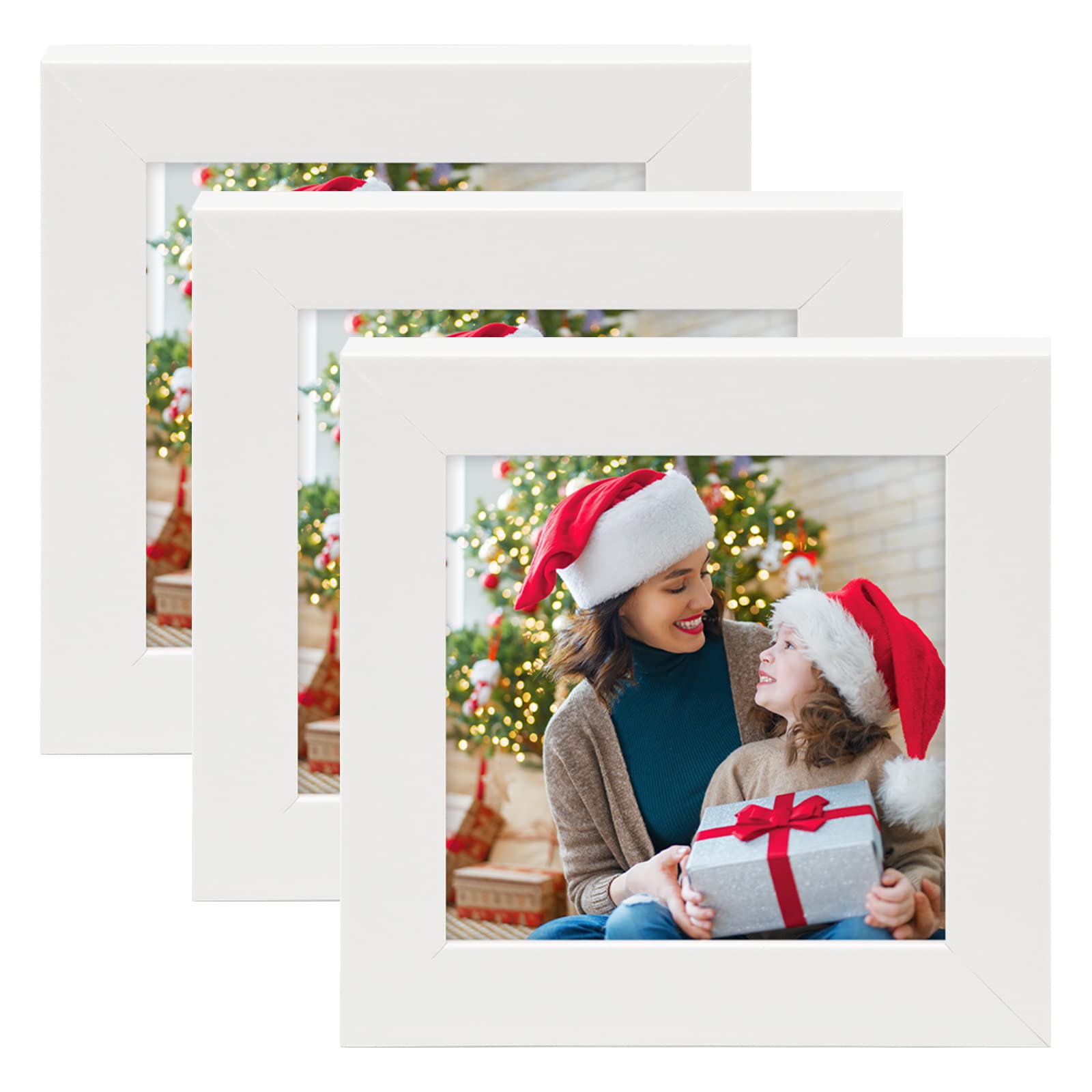 3-Pack 4x4 Square Wood Picture Frames with Tempered Glass - Perfect for Instagram Photos & Mother's Day Decor