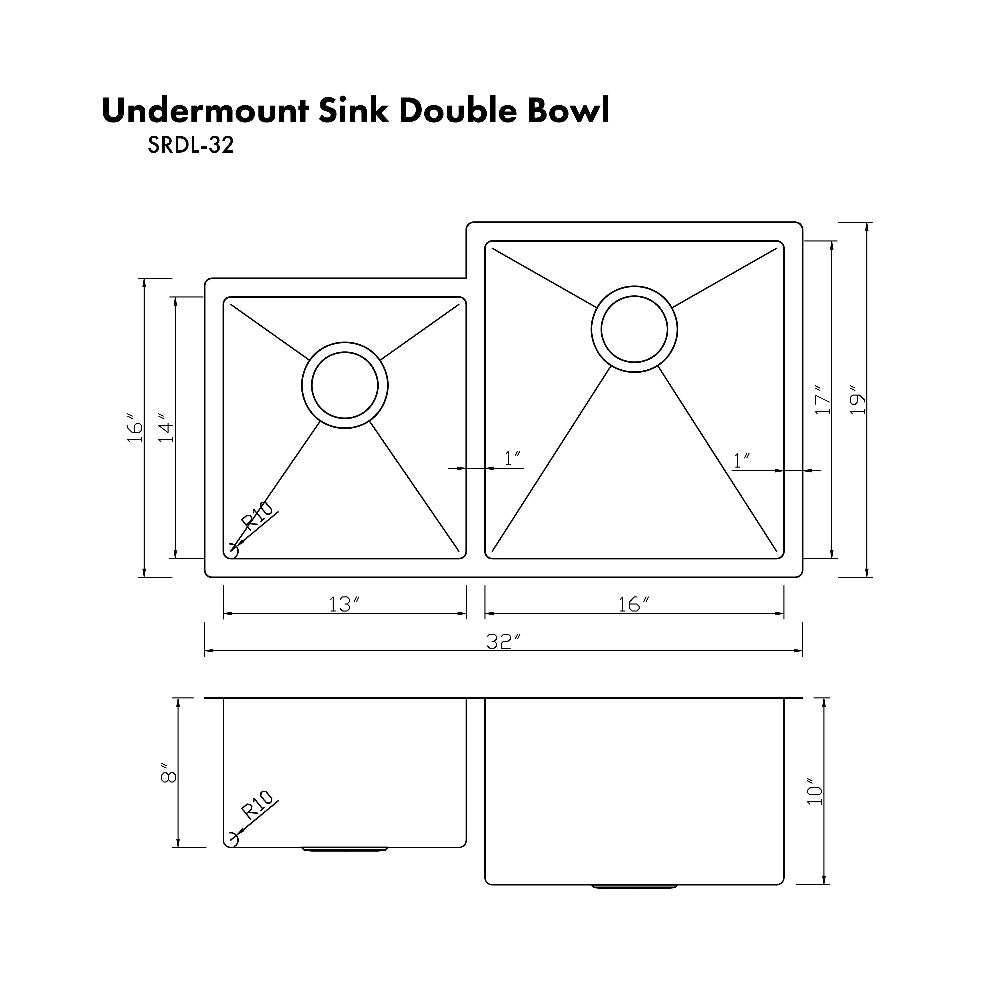 ZLINE Jackson 32-Inch Undermount Double Bowl Stainless Steel Kitchen Sink with Bottom Grid (SRDL 32) - Perfect for Modern Kitchens & Heavy-Duty Cooking