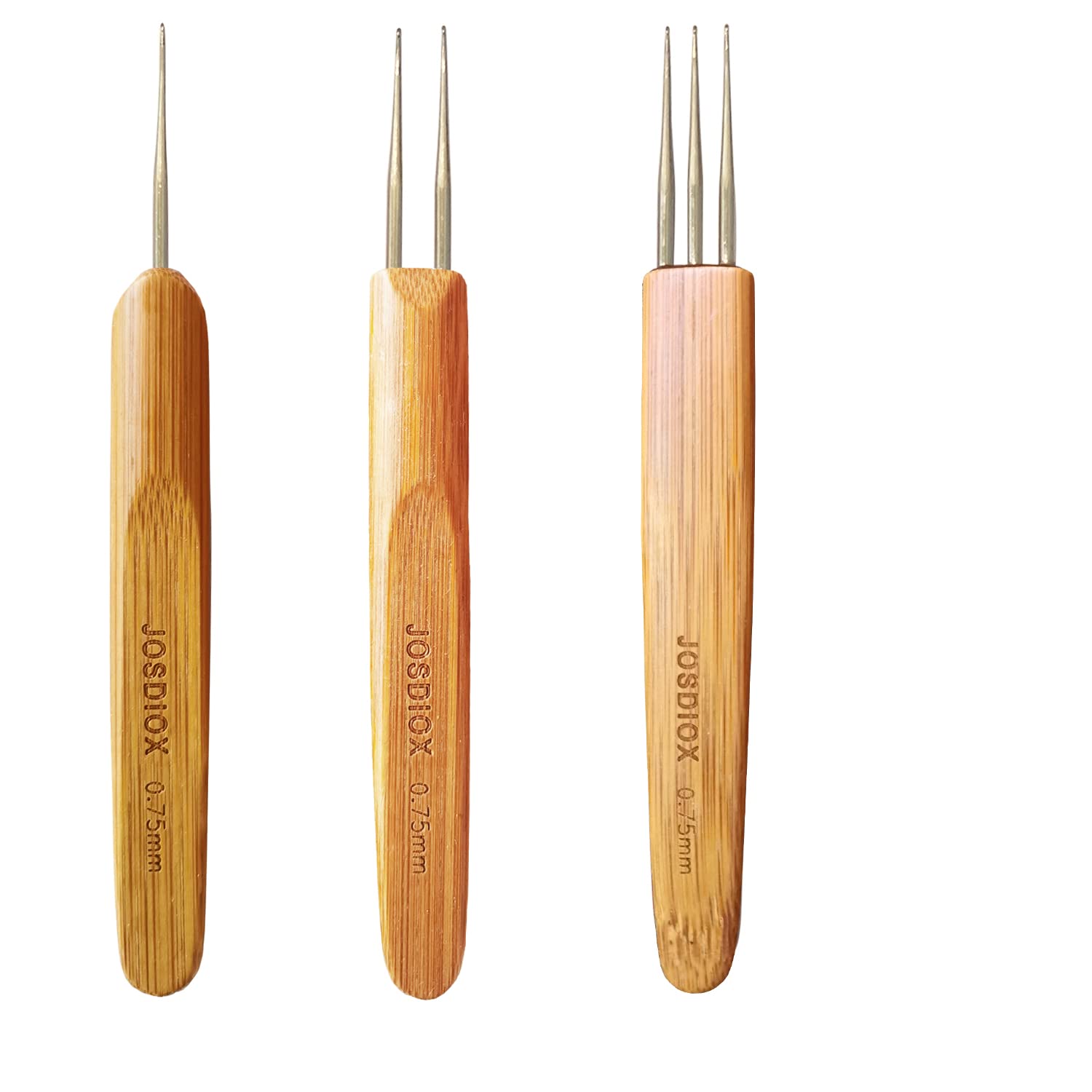 JOSDIOX Professional Dreadlocks Crochet Hooks Set - 0.75mm Steel Needles with Bamboo Handle for Hair Braiding & Locs - Includes 1/2/3 Hook Options (Perfect for Salon, DIY Hair Styling & Natural Hair Care)