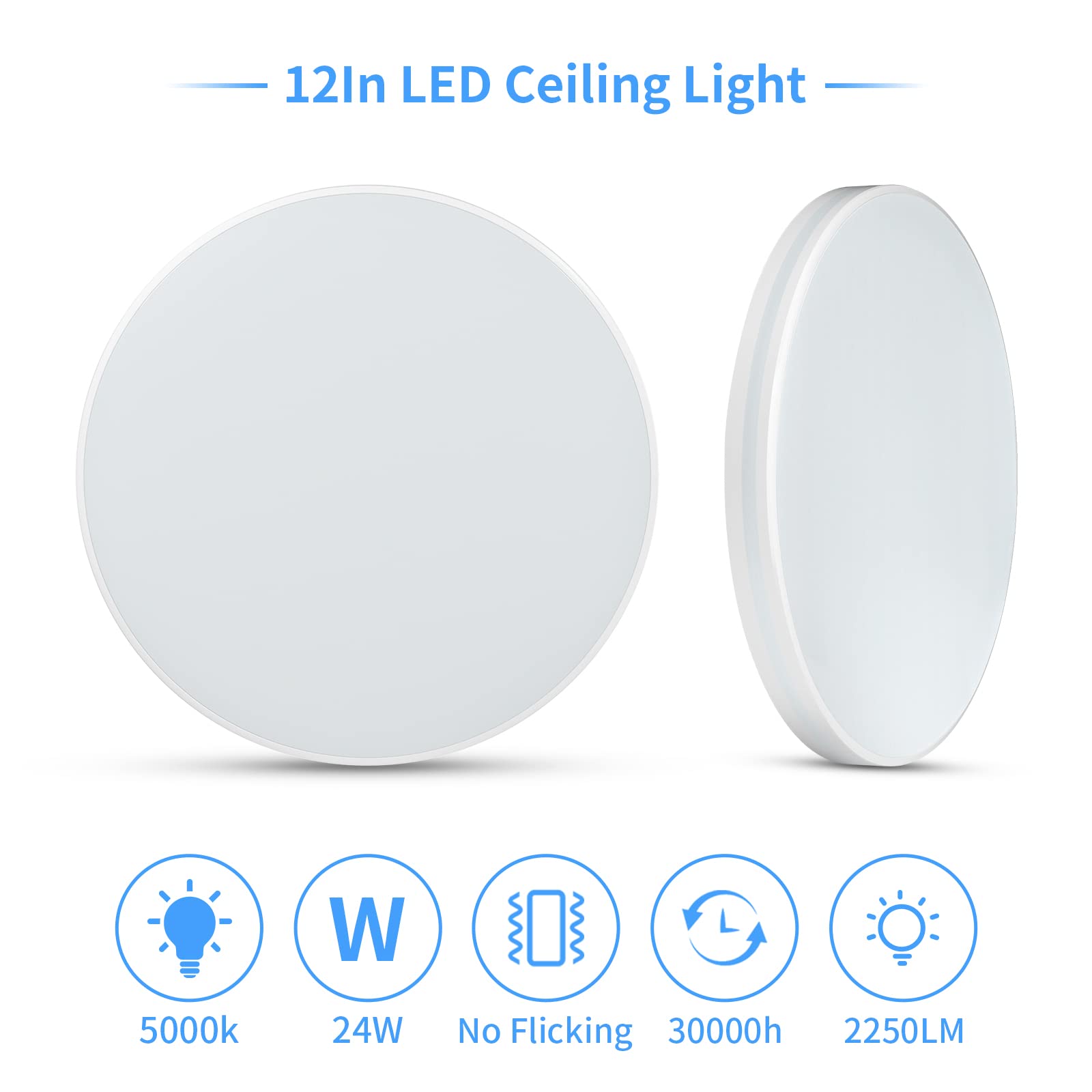 24W LED Ceiling Light Fixture - Flush Mount Daylight White Bathroom Lighting for Bedroom, Living Room & Kitchen | Dimmable Energy-Saving Lamp for Home & Office Use