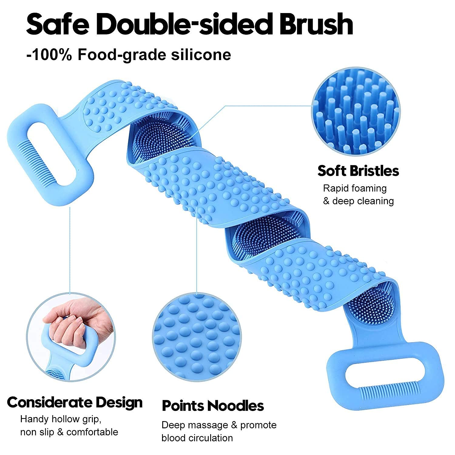 Quickous Silicone Body Scrubber - Double-Sided Exfoliating Brush for Deep Skin Cleaning & Massage - Shower & Bath Use