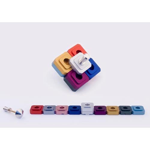 Agayof Travel Hanukkah Menorah - Dreidel Shaped 7.5x30cm (2.95x11.81 Inch) Multicolor Jewish Holiday Candle Holder - Perfect for Home Decor, Travel & Hanukkah Celebrations