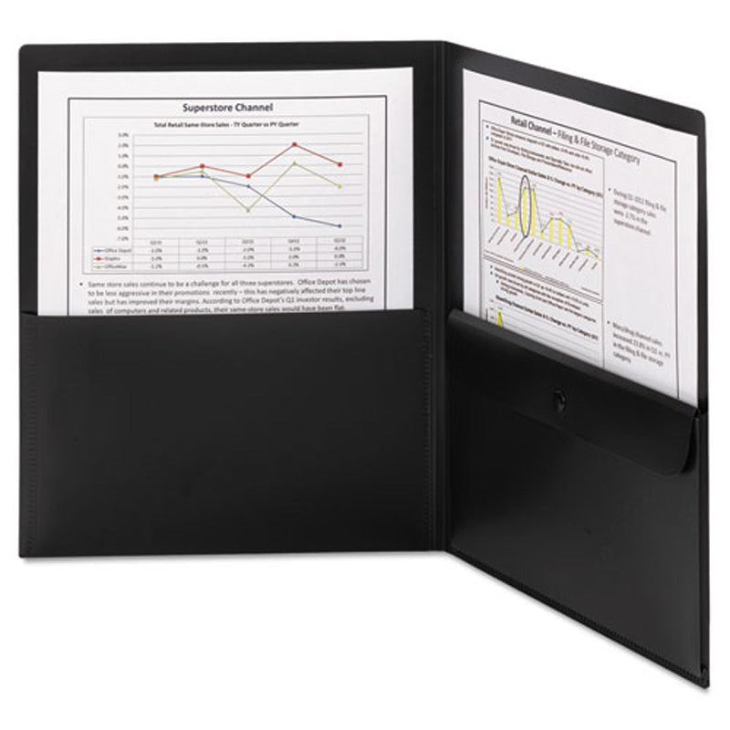Poly Two Pocket Folders with Security Pocket - Letter Size (Pack of 5) for School, Office & Document Organization