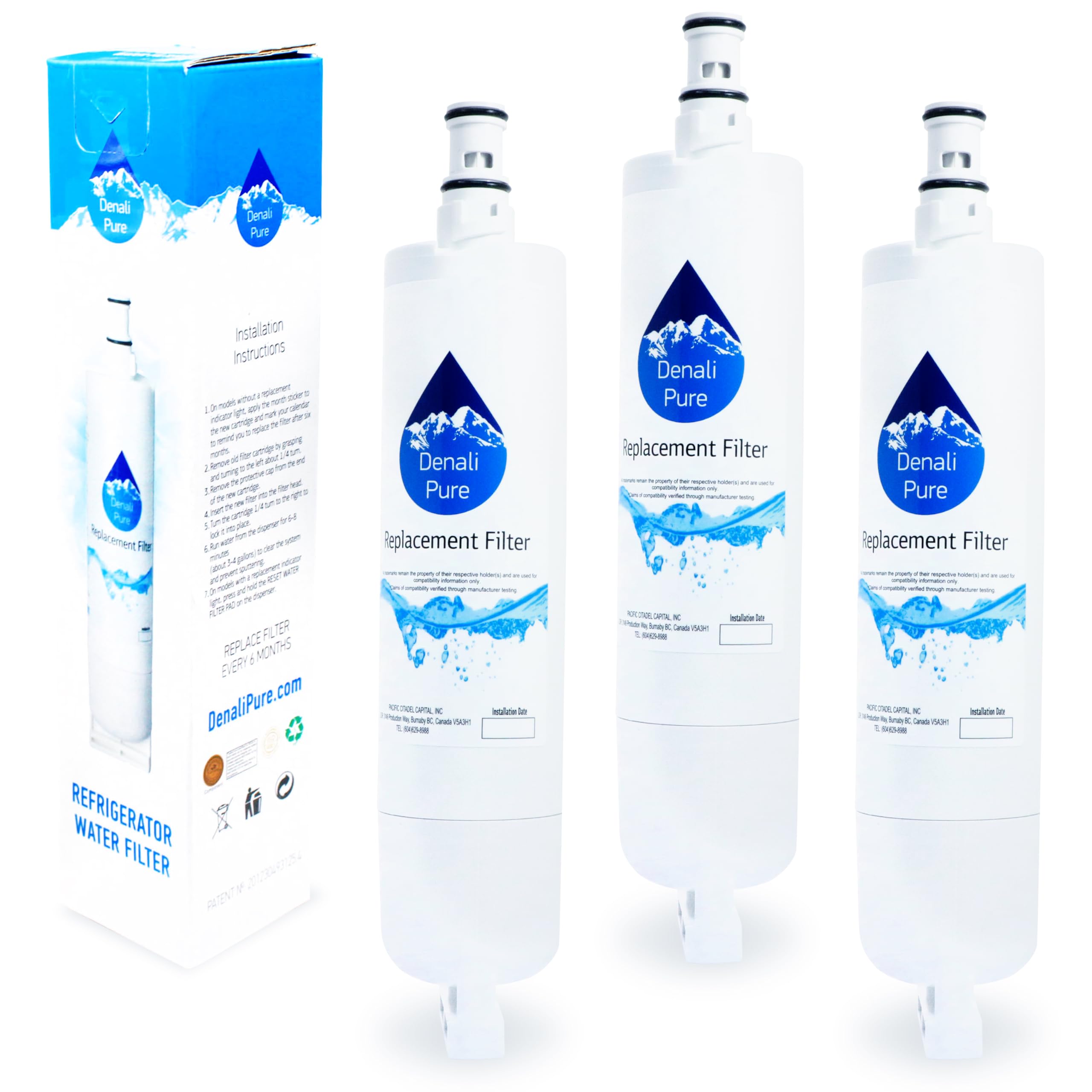 3-Pack Kenmore Refrigerator Water Filter Replacement - Compatible with Sears/Kenmore 46-9010, 46-9902, 46-9908, 10655632501 - Pure Drinking Water for Home & Office Use