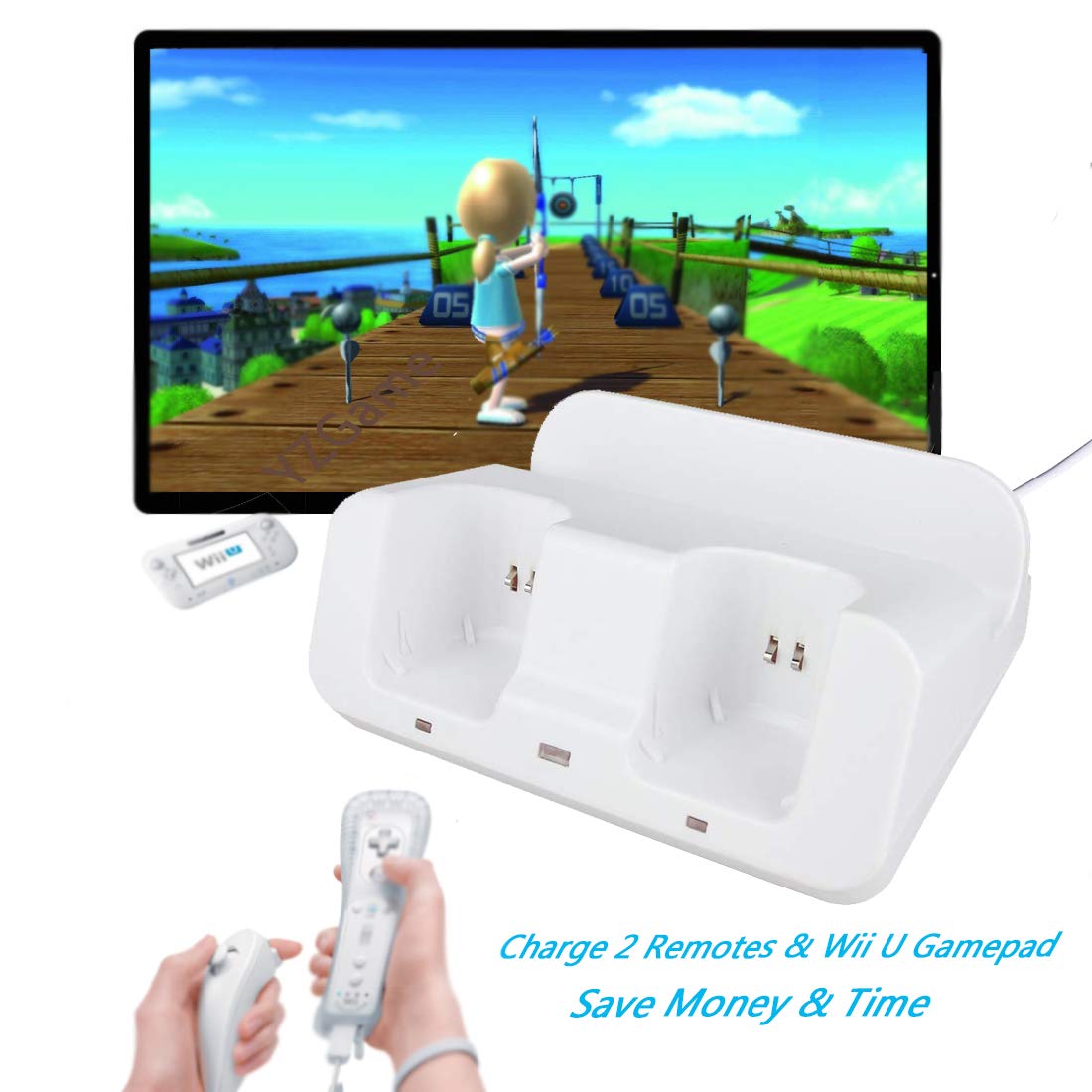 Wii U Charger Dock Station for Wii Remote & Wii U Gamepad with 2 Rechargeable Batteries & Charging Cable - White | Fast Charging LED Indicator | Perfect for Gaming Sessions & Multiplayer Parties