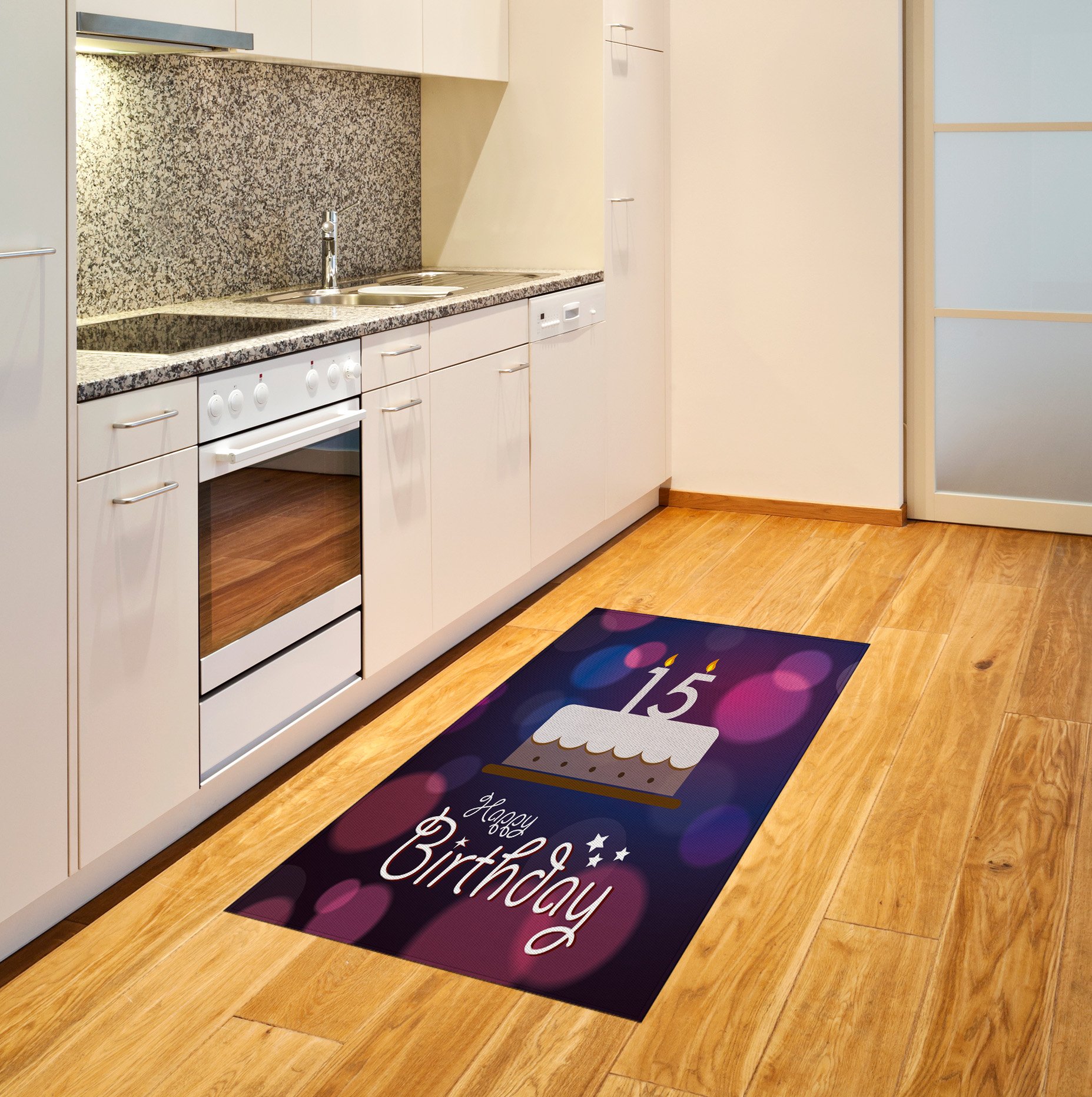 Ambesonne 15th Birthday Area Rug - Number 15 Candles Cake Abstract Design, Non-Slip Flat Woven Accent Rug for Living Room, Bedroom, Dining Room - 2'6