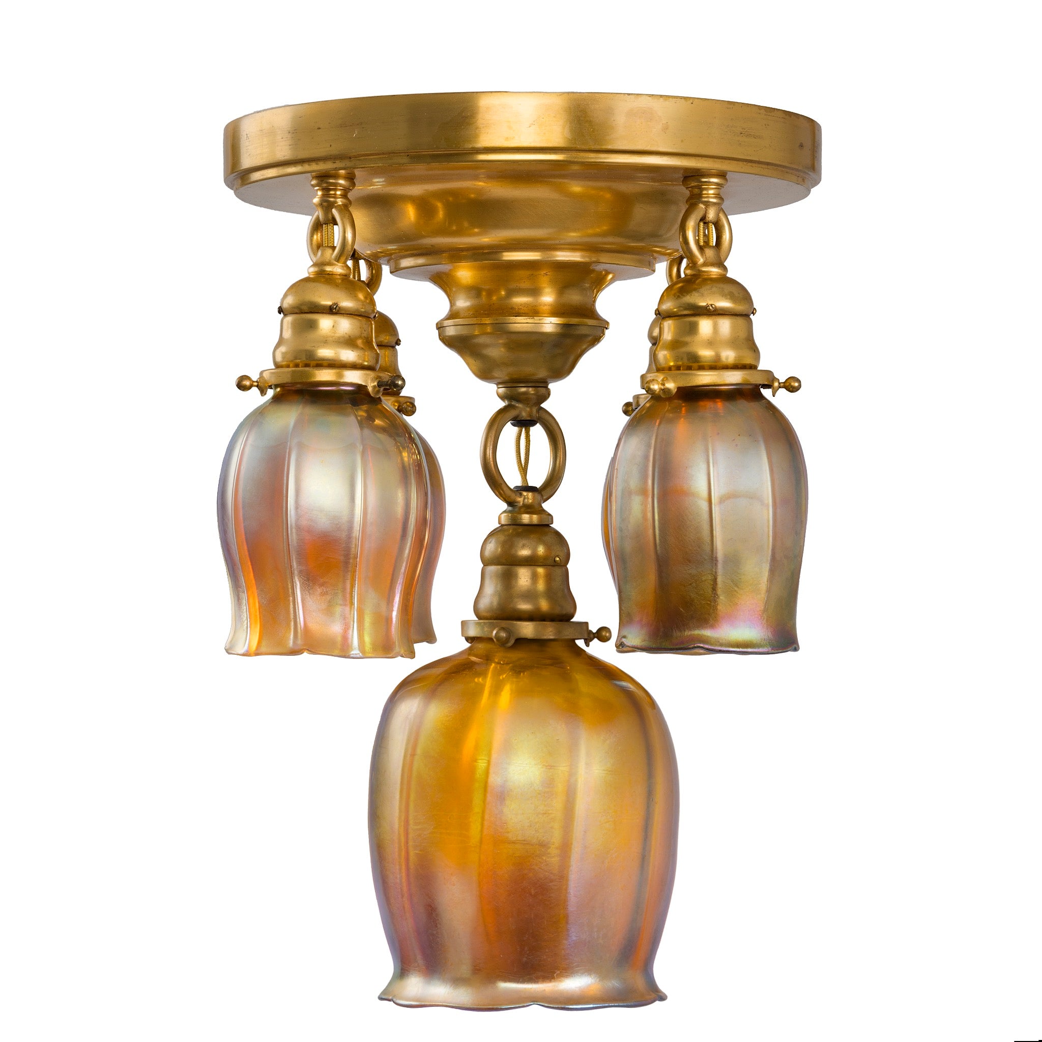 Tiffany Studios New York Five-Light Tulip Ceiling Fixture - Vintage Stained Glass Chandelier for Dining Room, Living Room & Bedroom Lighting